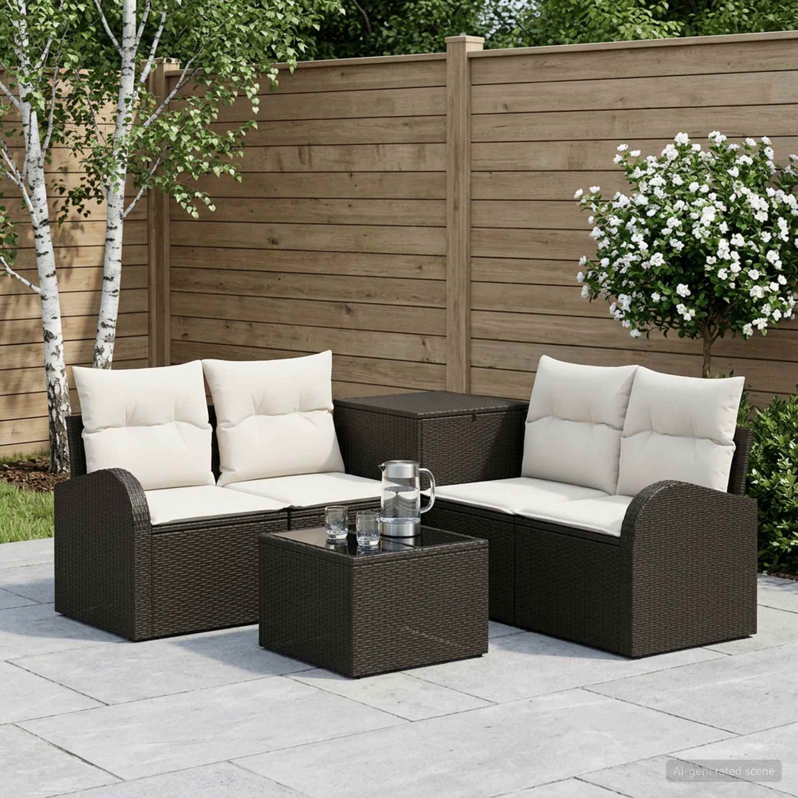 vidaXL Bankstel 6 st Zwart Poly Rattan en Staal