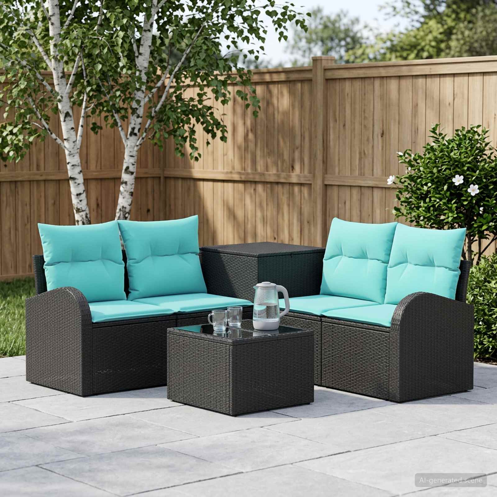 vidaXL Bankstel 6 st Zwart Poly Rattan en Staal