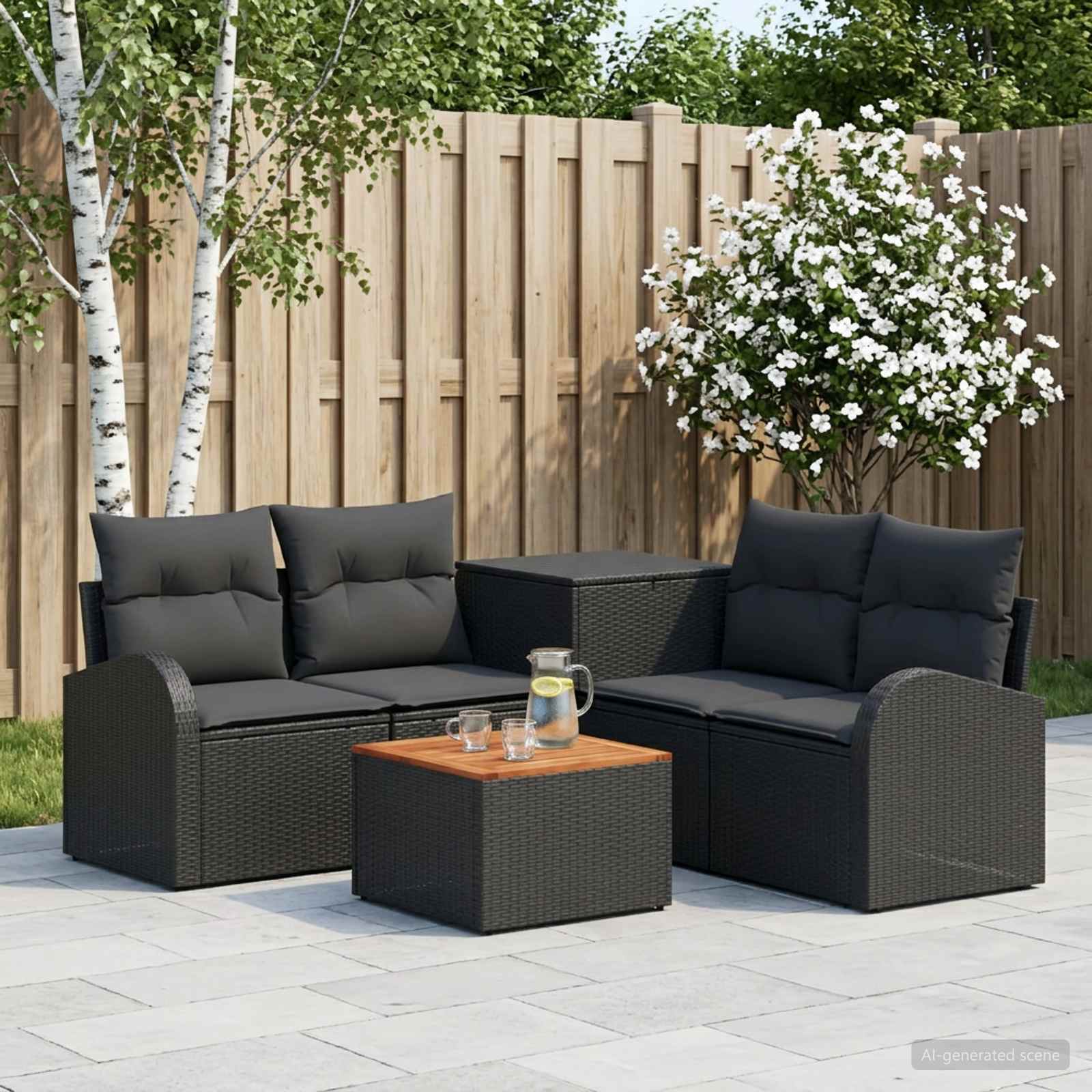 vidaXL Bankstel 6 st Zwart Poly Rattan en Staal