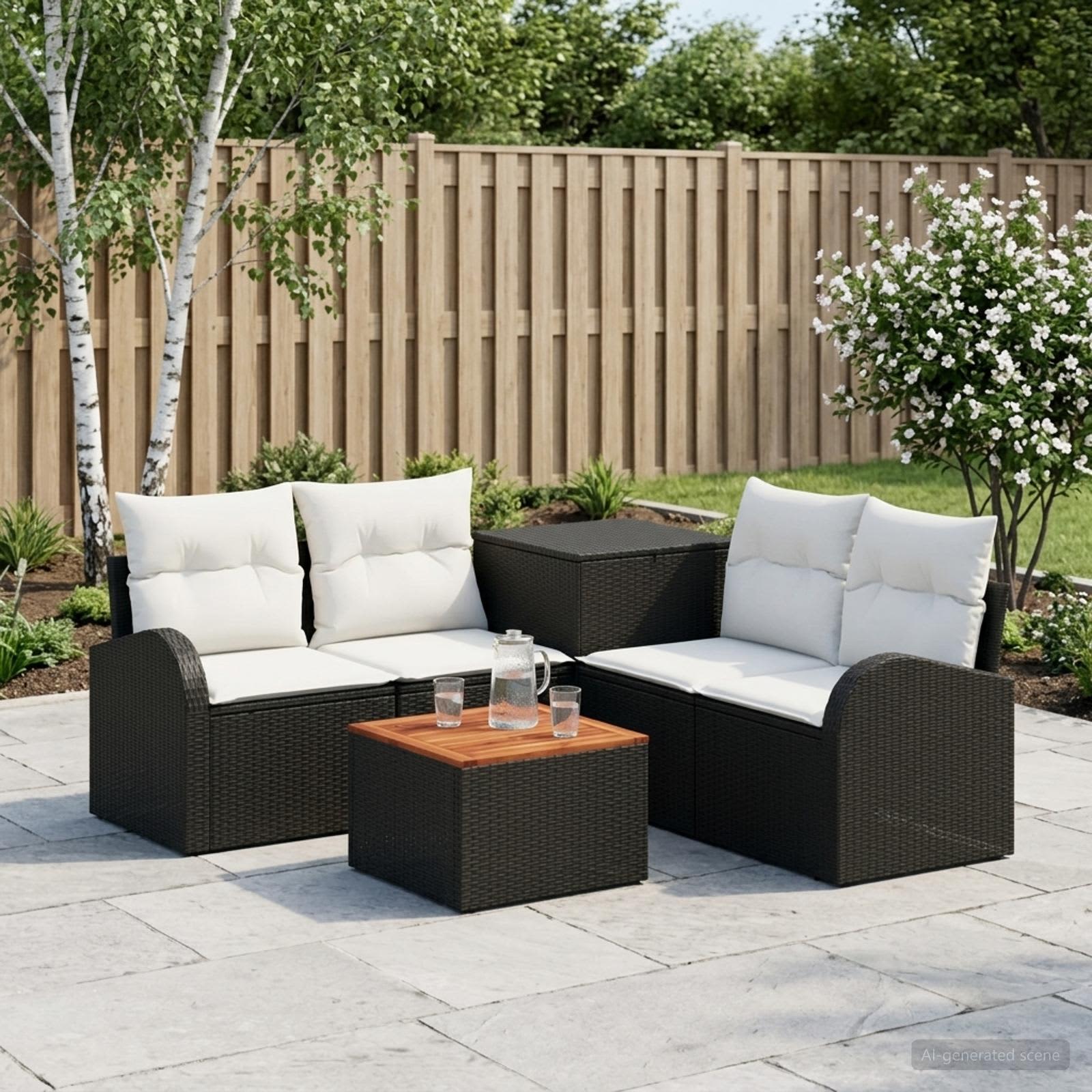 vidaXL Bankstel 6 st Zwart Poly Rattan en Staal