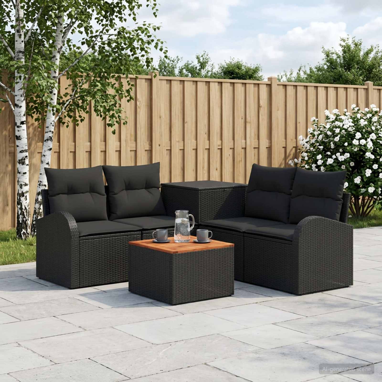 vidaXL Bankstel 6 st Zwart Poly Rattan en Staal