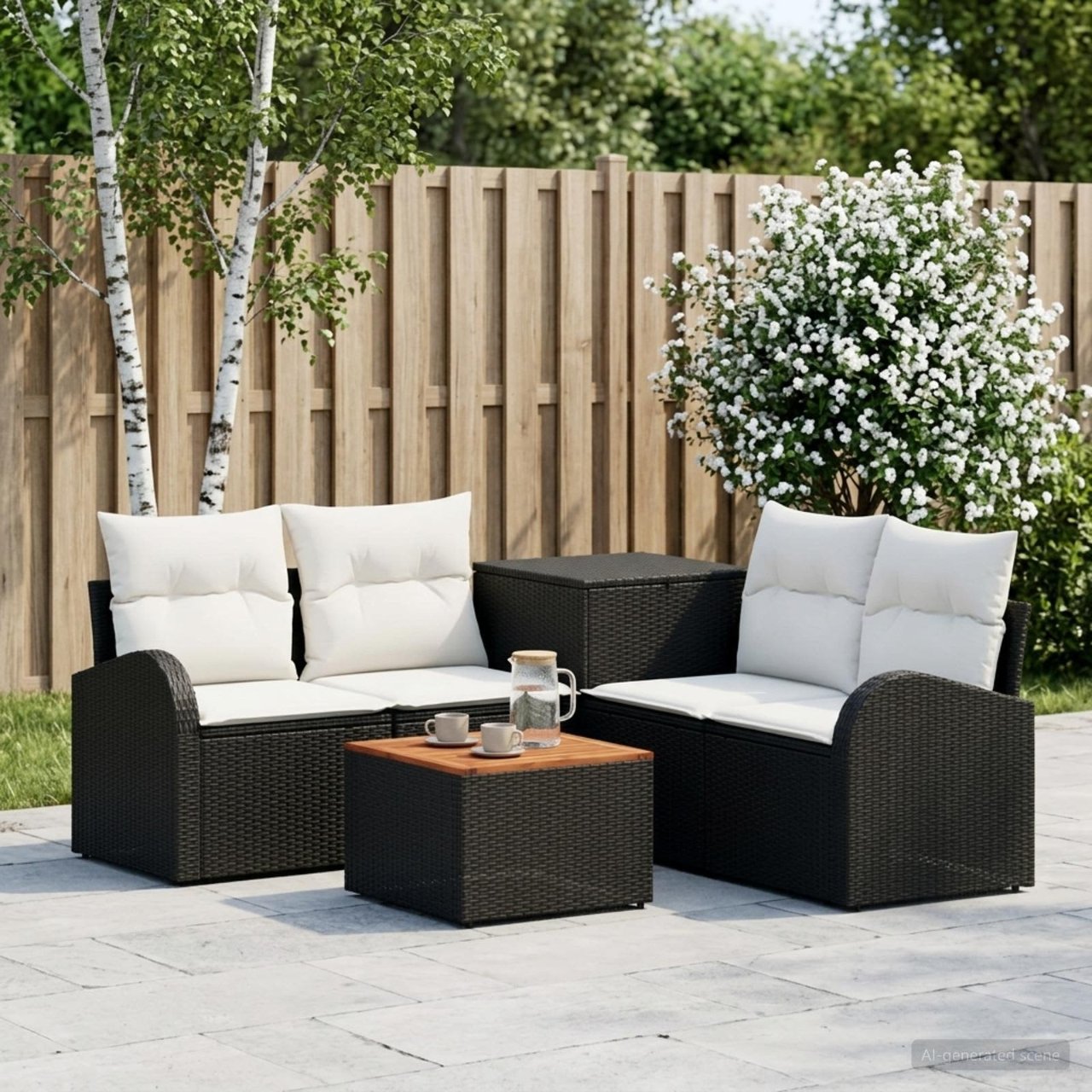 vidaXL Bankstel 6 st Zwart Poly Rattan en Staal