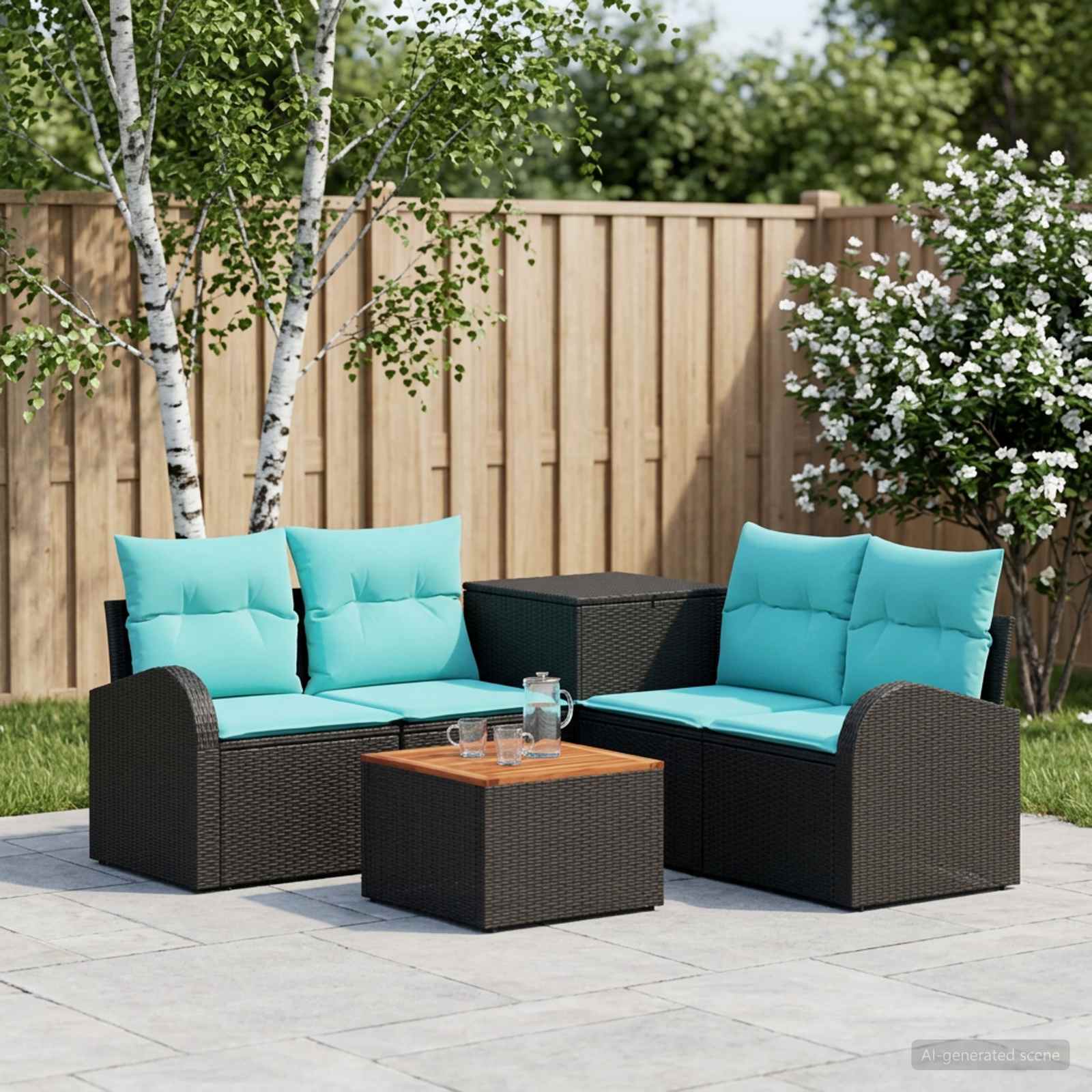 vidaXL Bankstel 6 st Zwart Poly Rattan en Staal