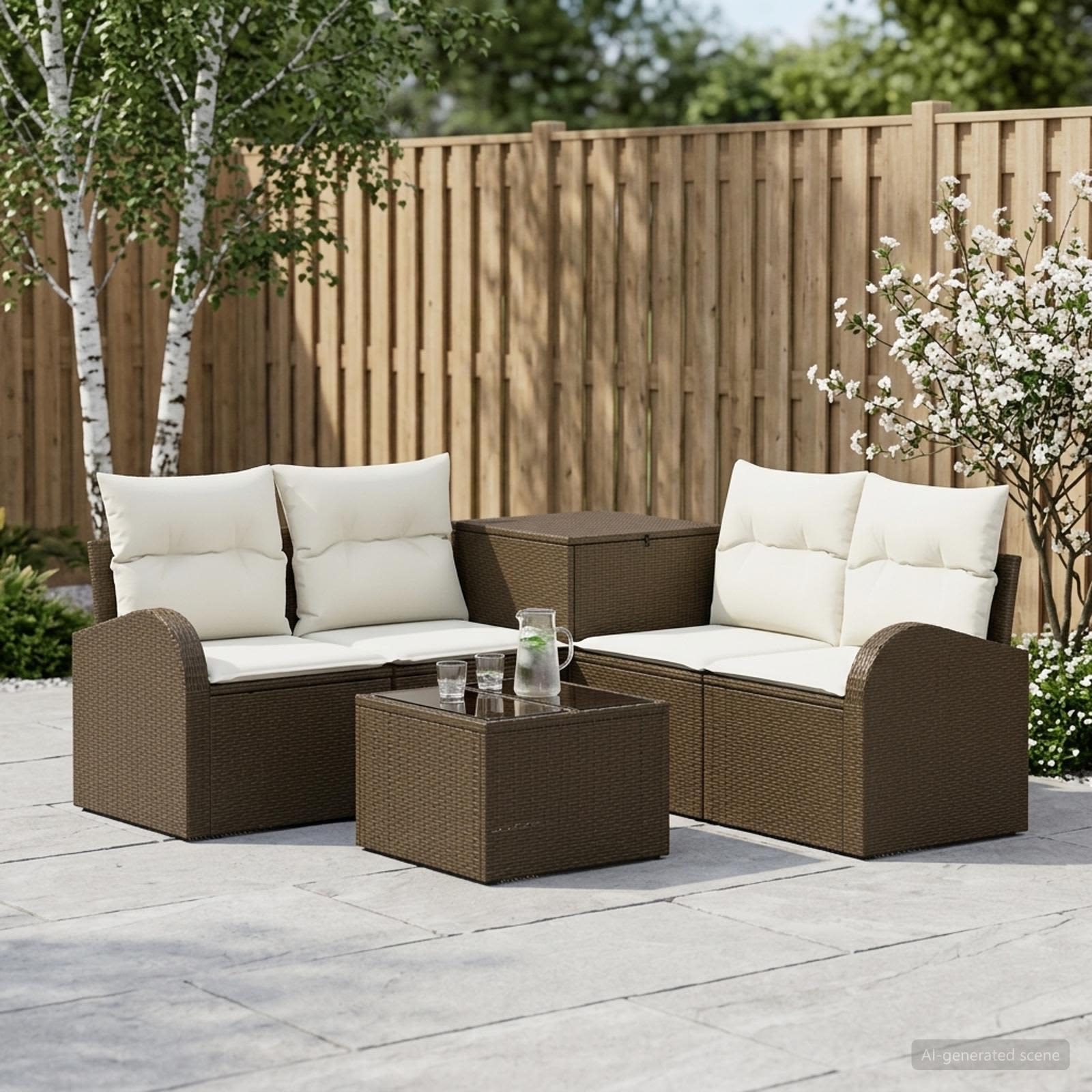 vidaXL Bankstel 6 st Zwart Poly Rattan en Staal