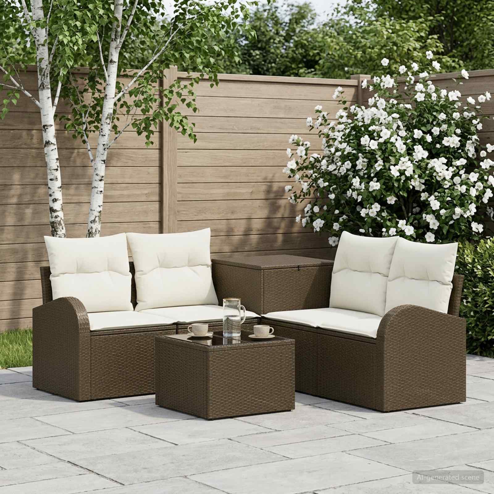 vidaXL Bankstel 6 st Zwart Poly Rattan en Staal
