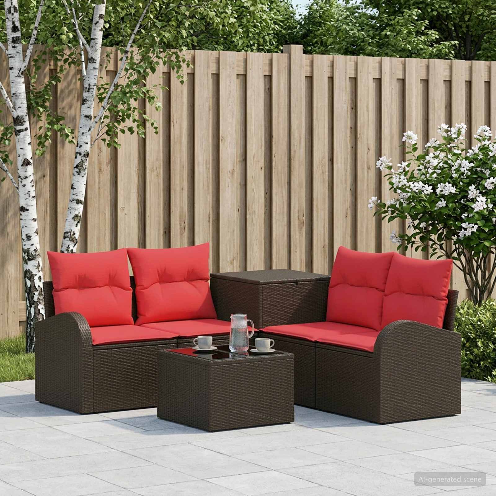 vidaXL Bankstel 6 st Zwart Poly Rattan en Staal