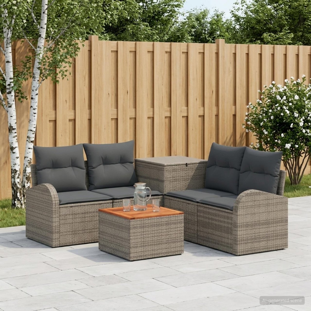 vidaXL Bankstel 6 st Zwart Poly Rattan en Staal
