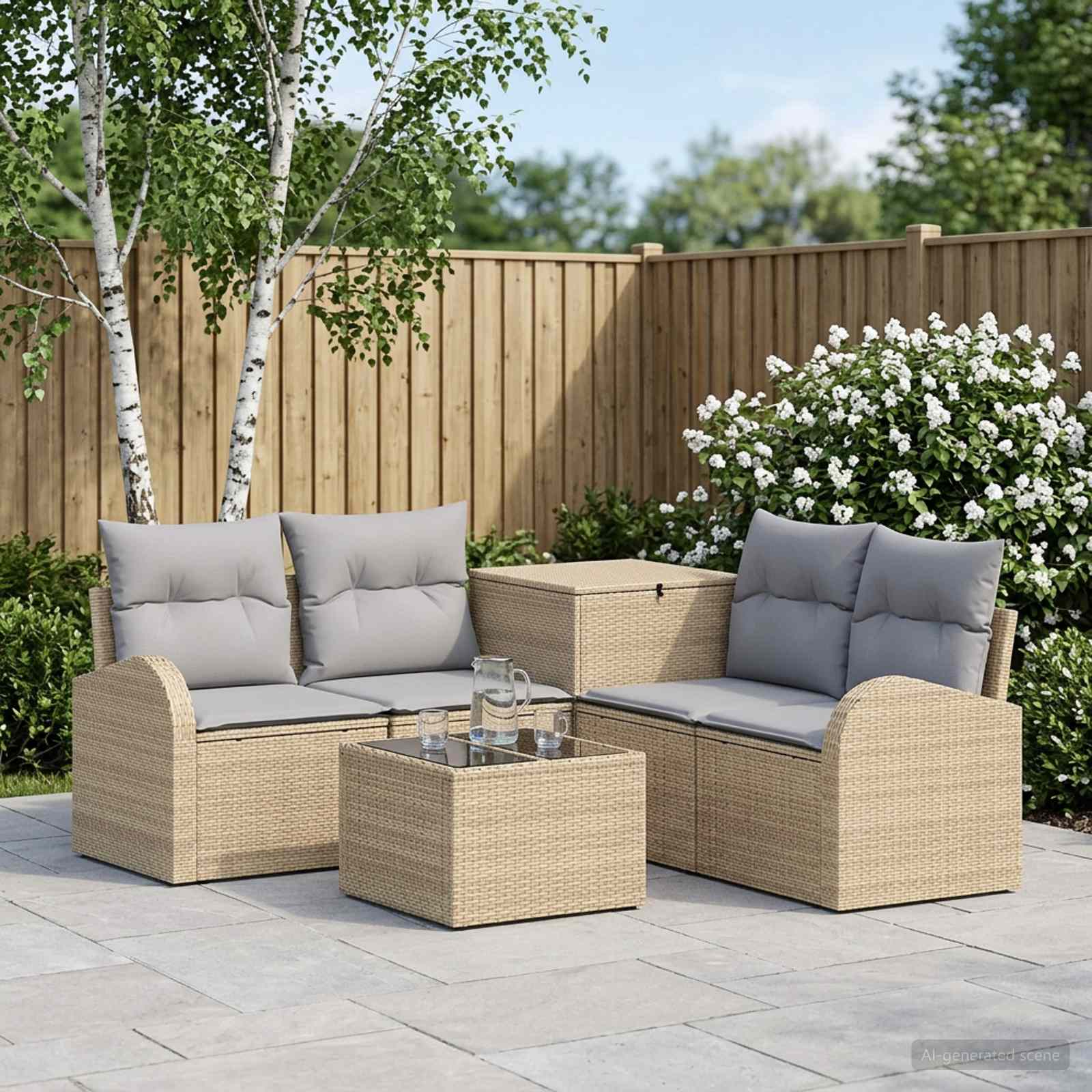 vidaXL Bankstel 6 st Zwart Poly Rattan en Staal
