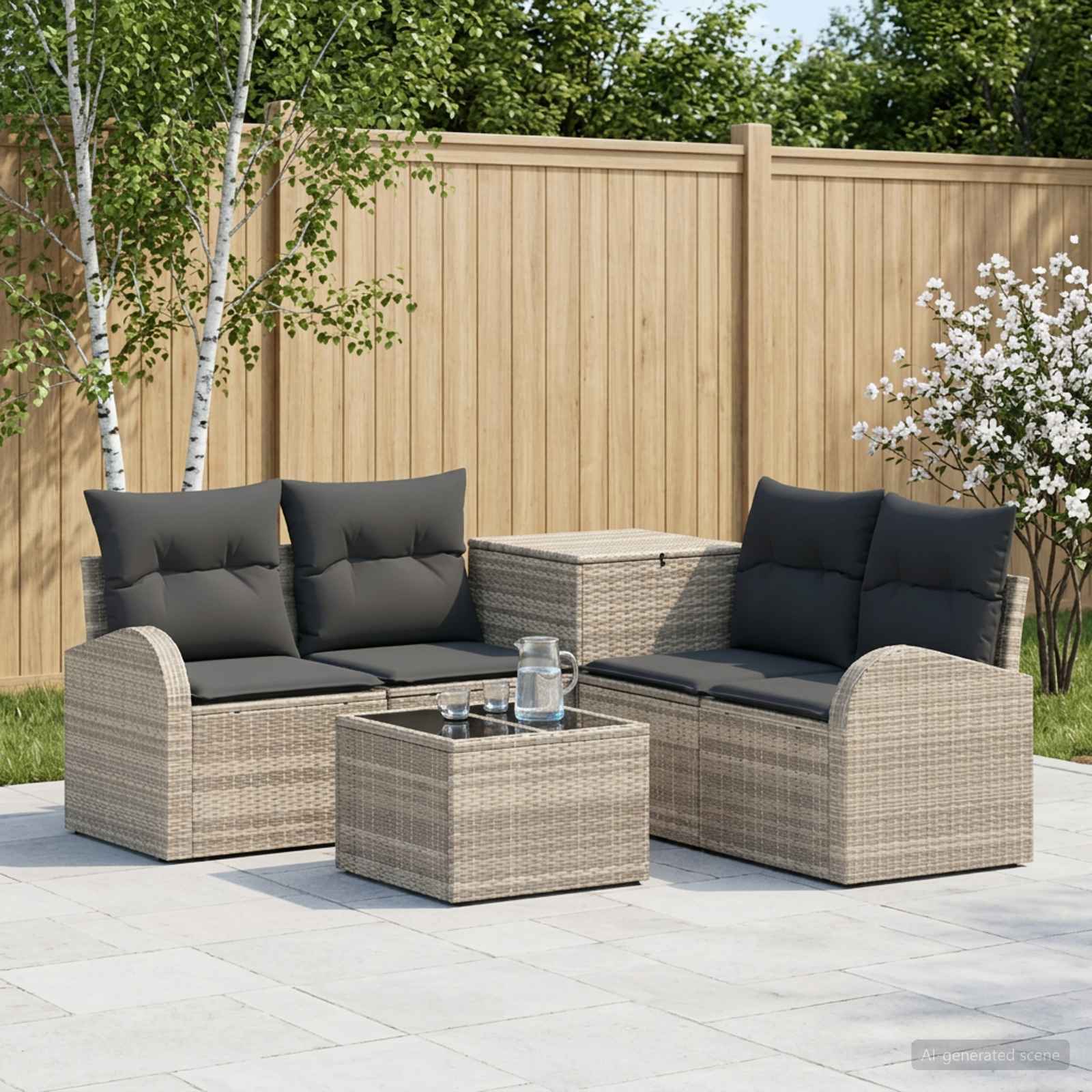 vidaXL Bankstel 6 st Zwart Poly Rattan en Staal