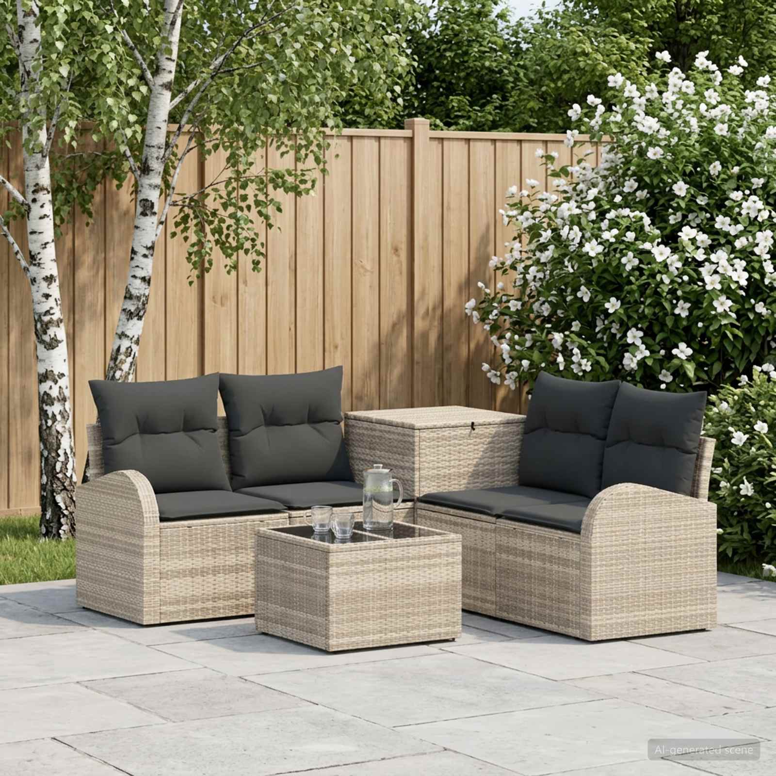 vidaXL Bankstel 6 st Zwart Poly Rattan en Staal