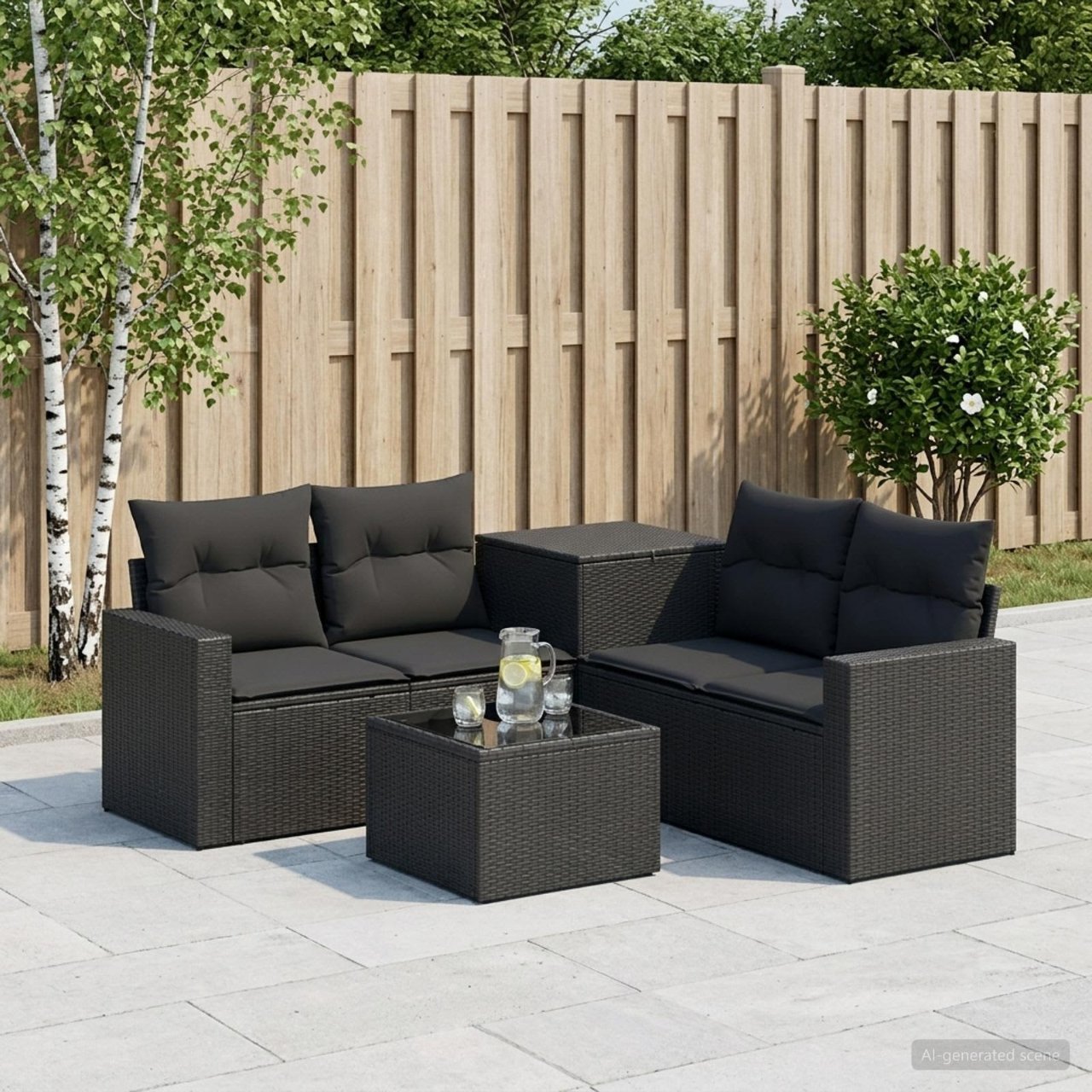 vidaXL Bankstel 6 st Zwart Poly Rattan en Staal