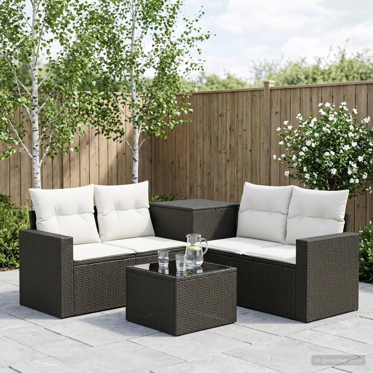 vidaXL Bankstel 6 st Zwart Poly Rattan en Staal