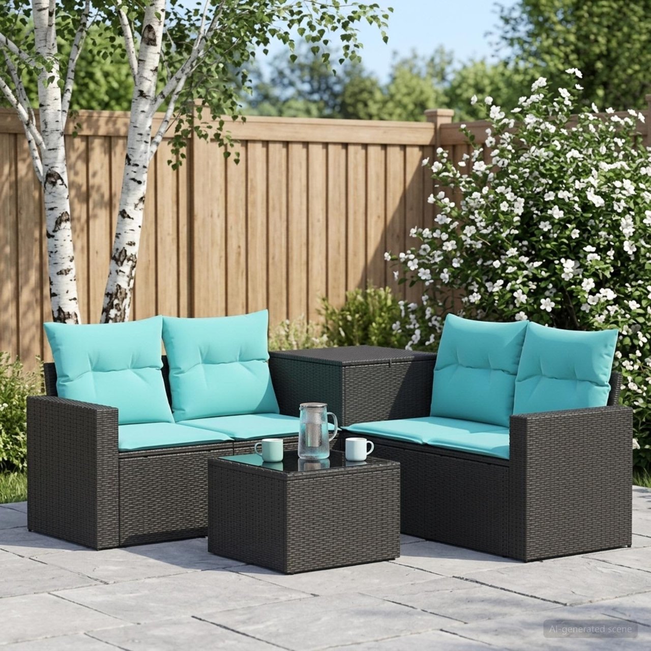 vidaXL Bankstel 6 st Zwart Poly Rattan en Staal