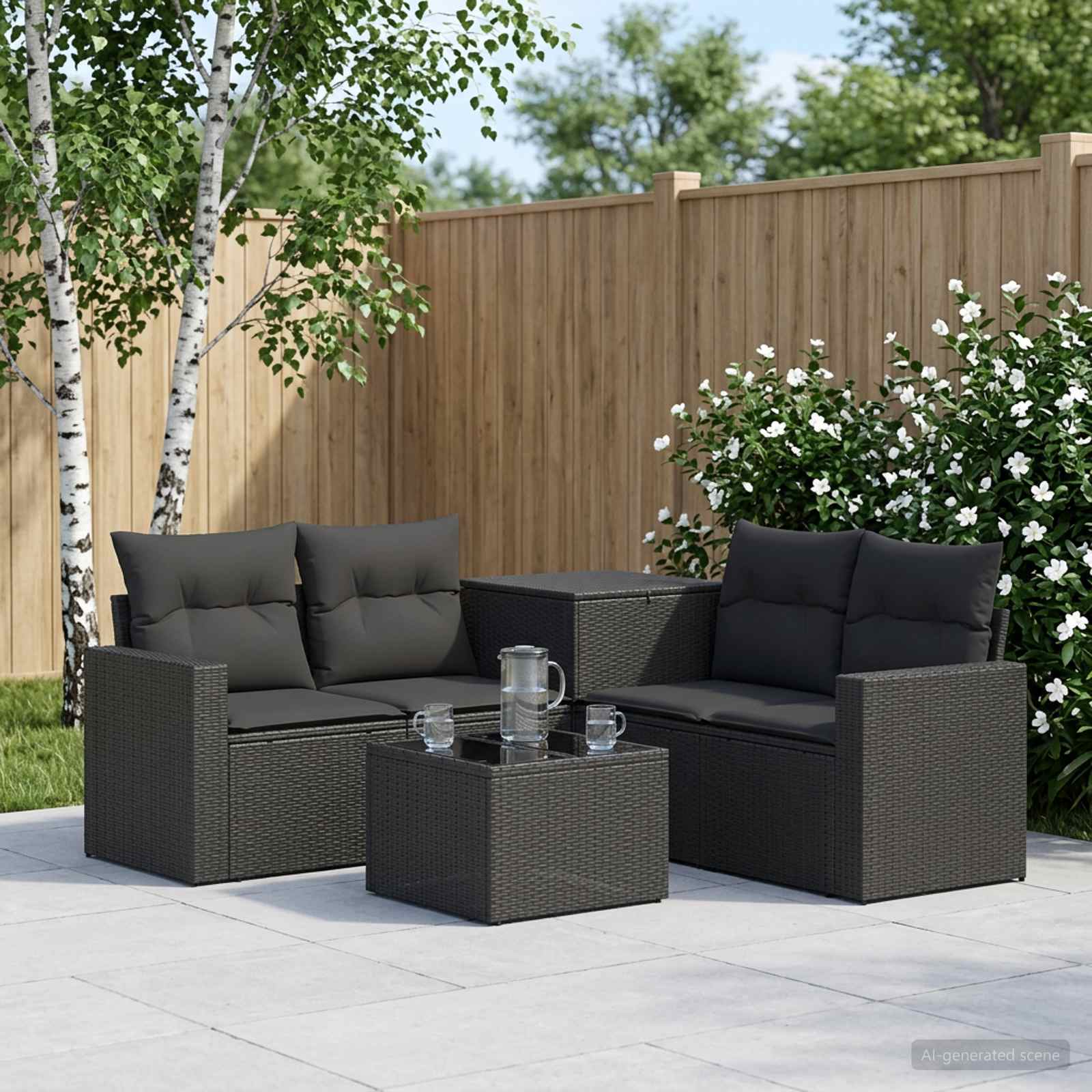 vidaXL Bankstel 6 st Zwart Poly Rattan en Staal