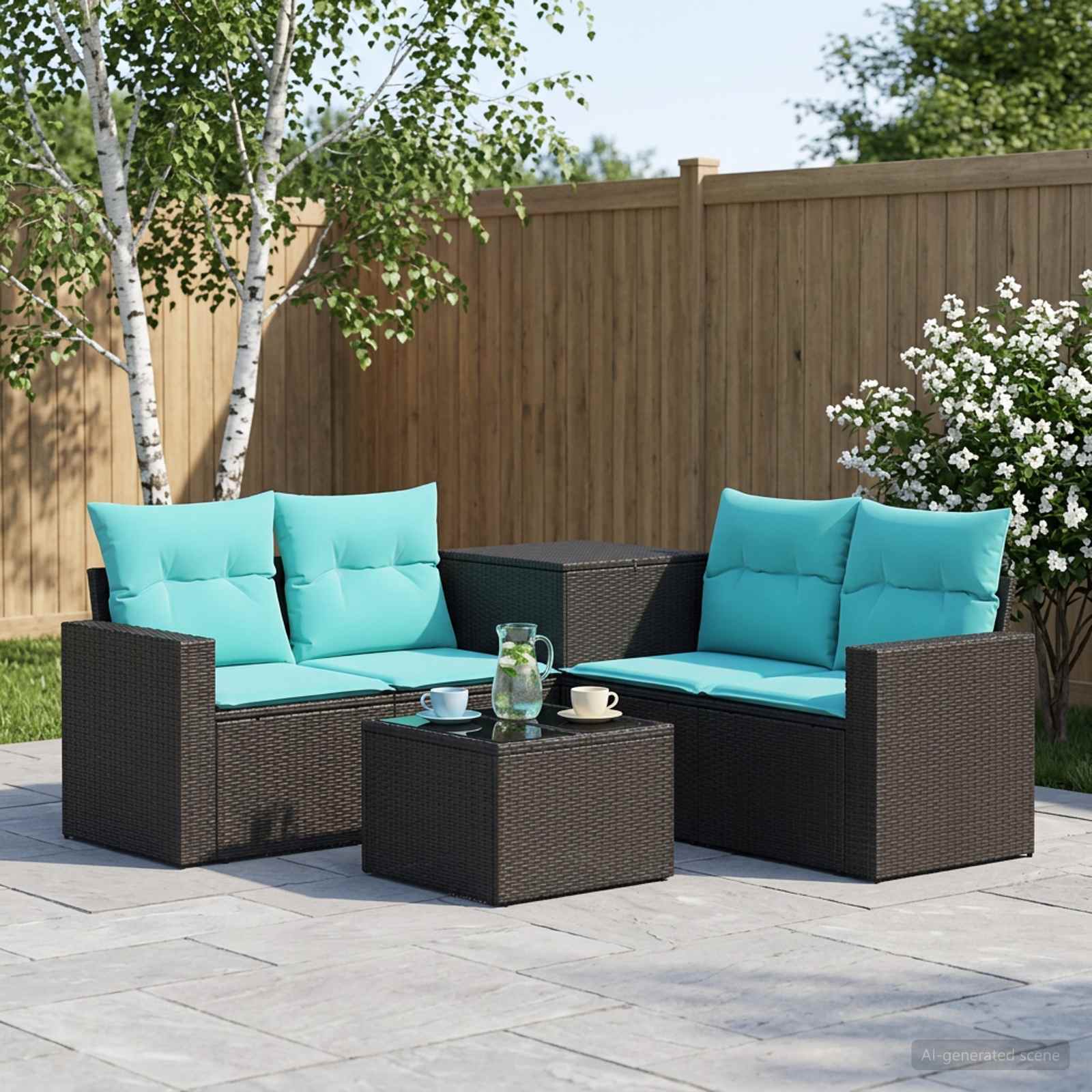 vidaXL Bankstel 6 st Zwart Poly Rattan en Staal