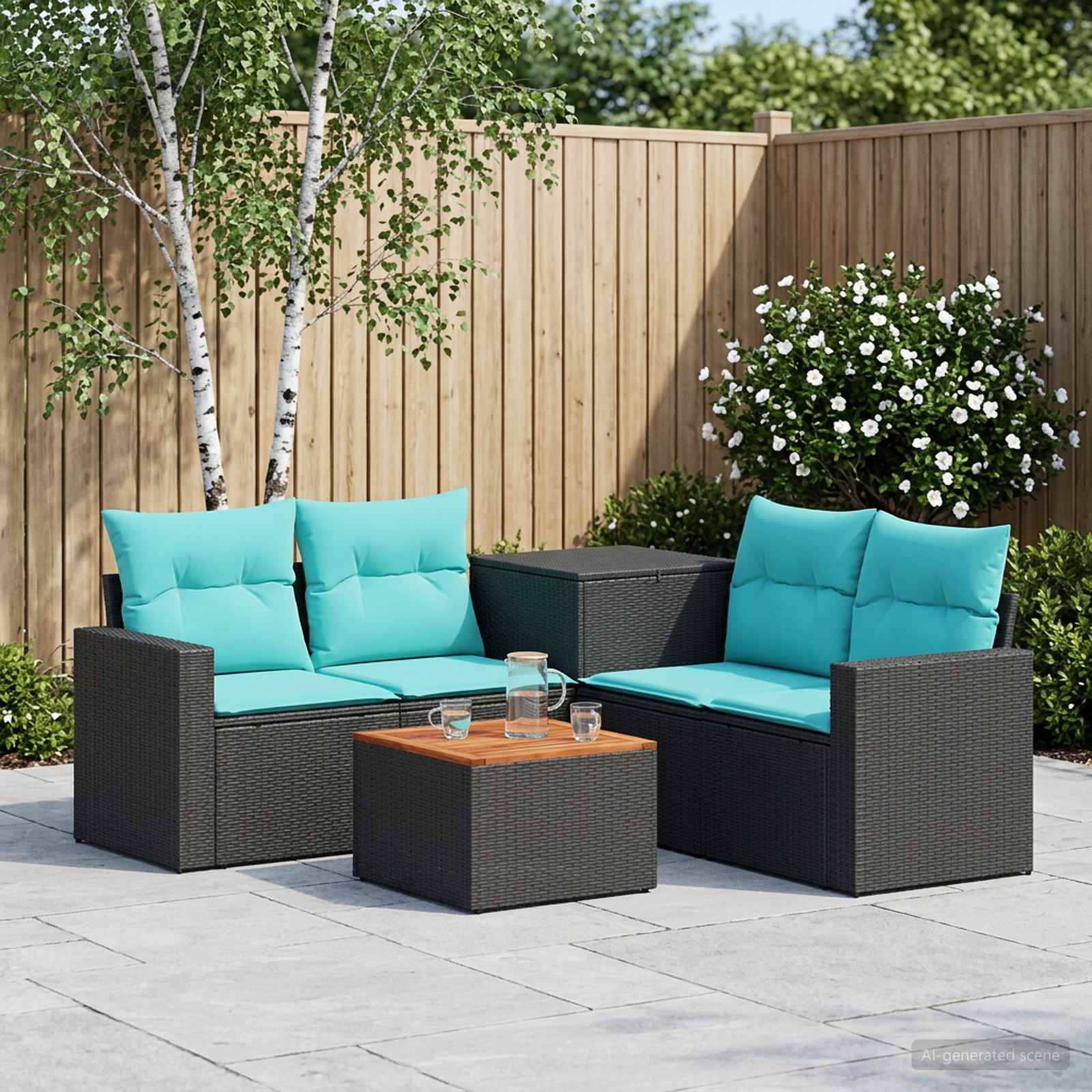 vidaXL Bankstel 6 st Zwart Poly Rattan en Staal