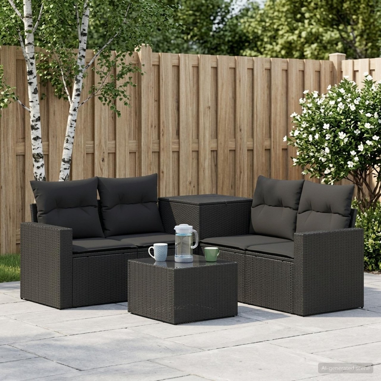 vidaXL Bankstel 6 st Zwart Poly Rattan en Staal