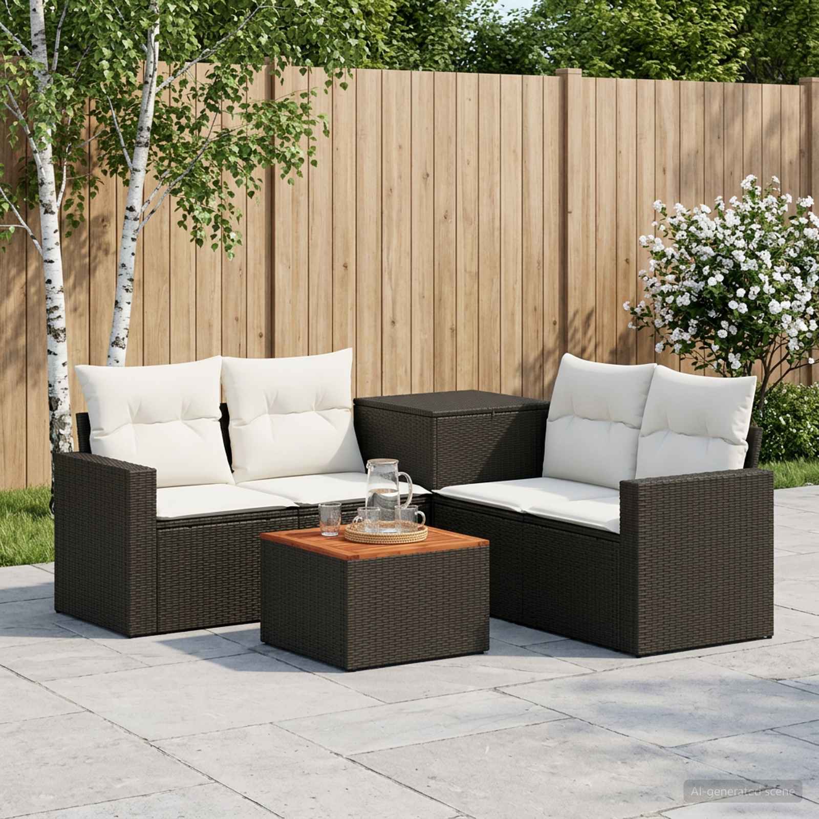 vidaXL Bankstel 6 st Zwart Poly Rattan en Staal