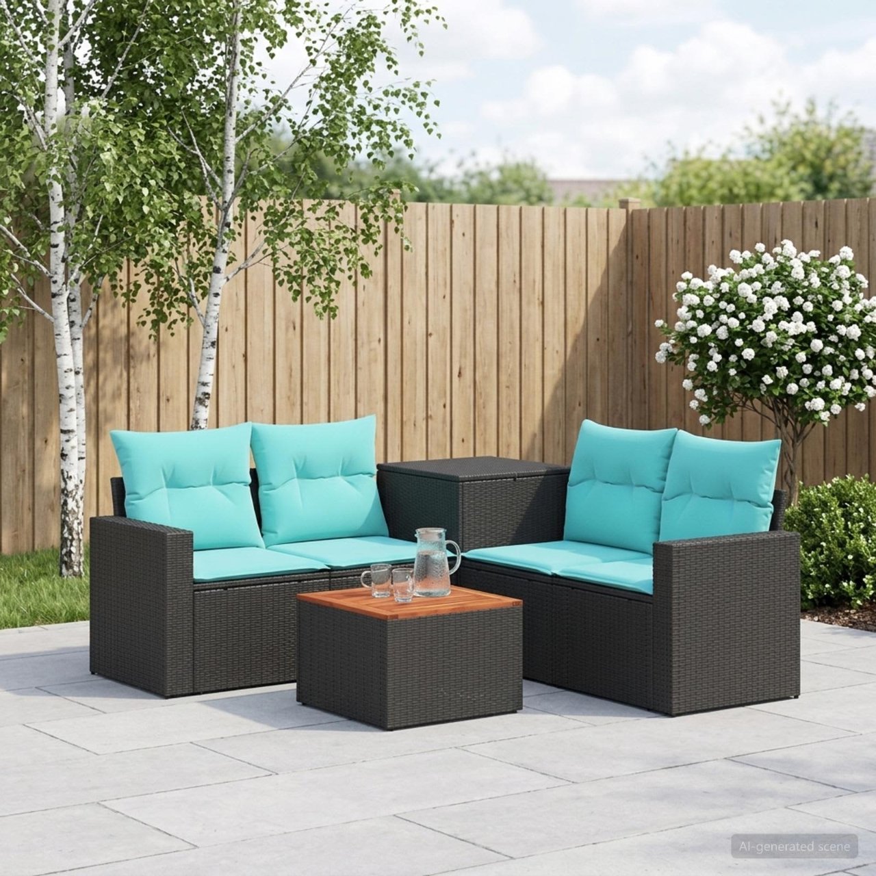 vidaXL Bankstel 6 st Zwart Poly Rattan en Staal