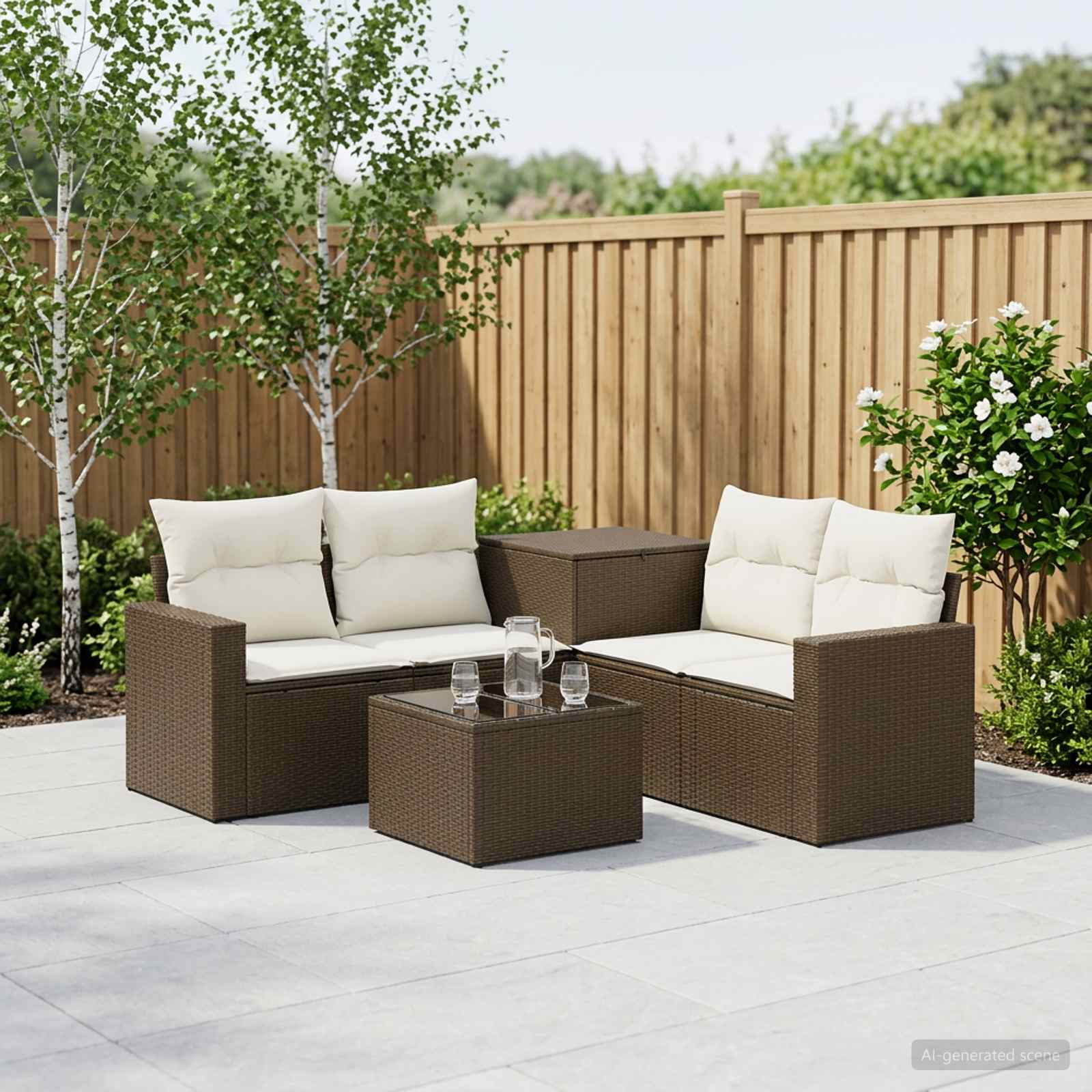 vidaXL Bankstel 6 st Zwart Poly Rattan en Staal