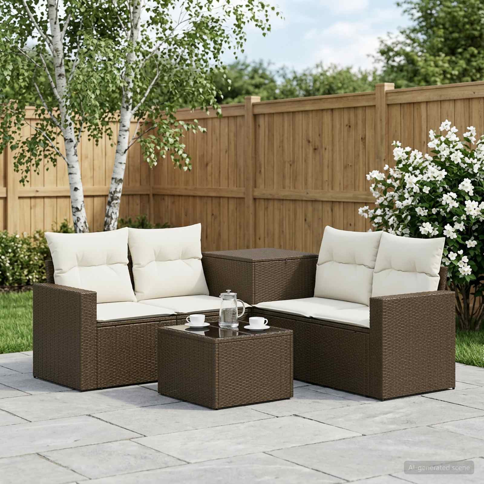 vidaXL Bankstel 6 st Zwart Poly Rattan en Staal