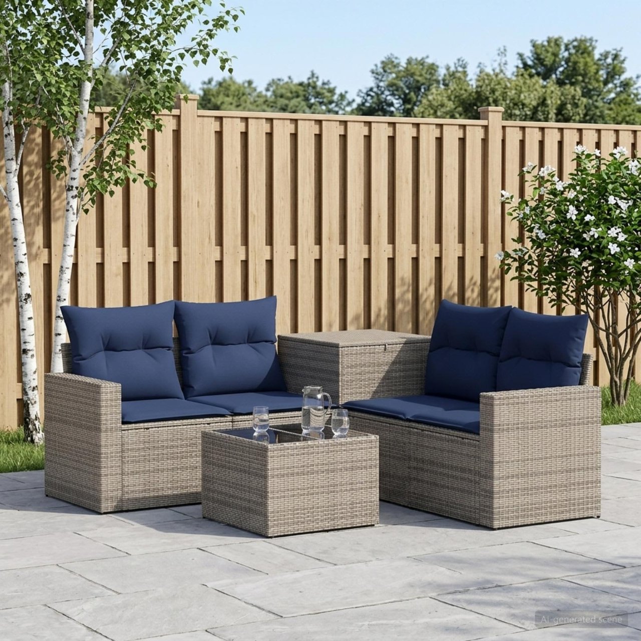 vidaXL Bankstel 6 st Zwart Poly Rattan en Staal