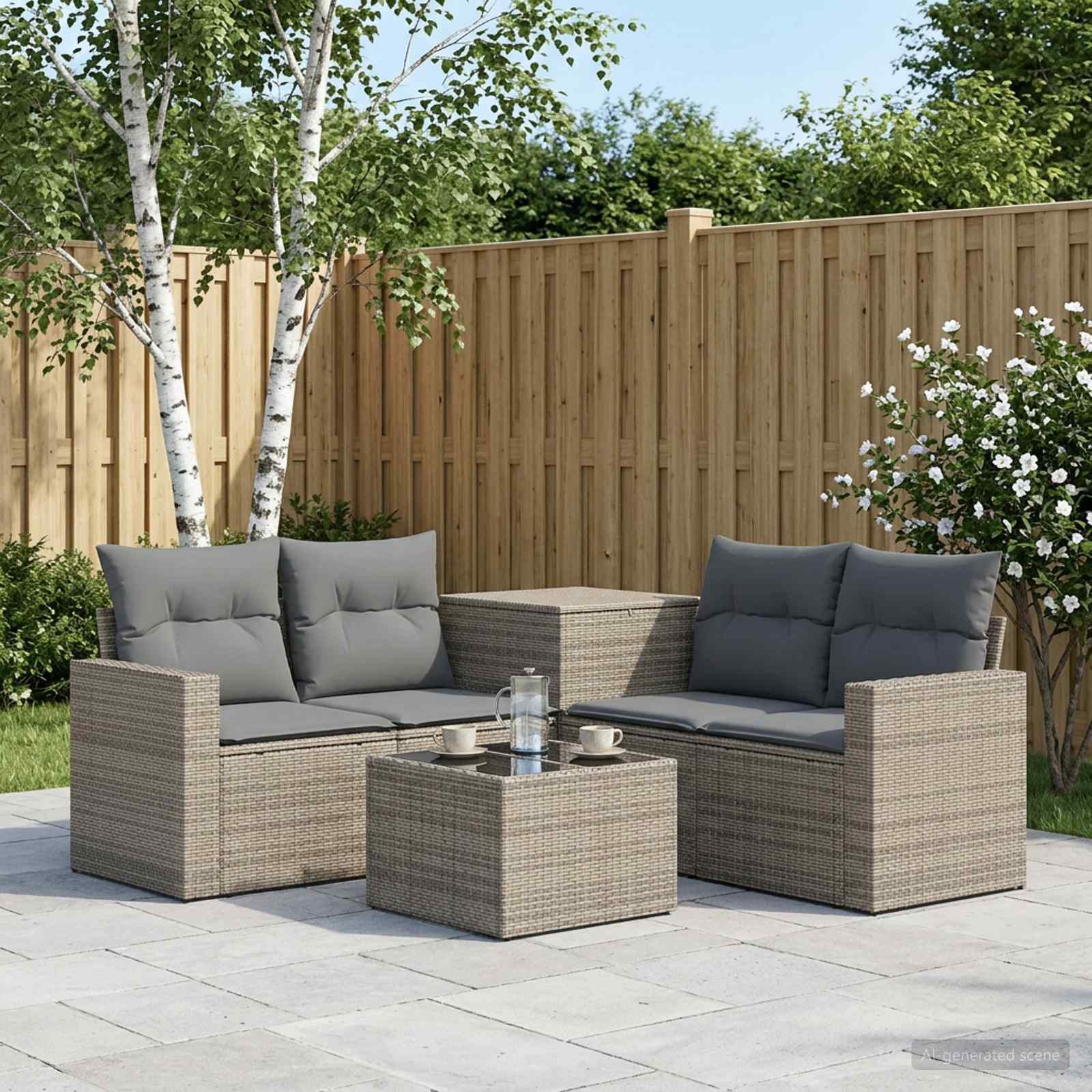 vidaXL Bankstel 6 st Zwart Poly Rattan en Staal