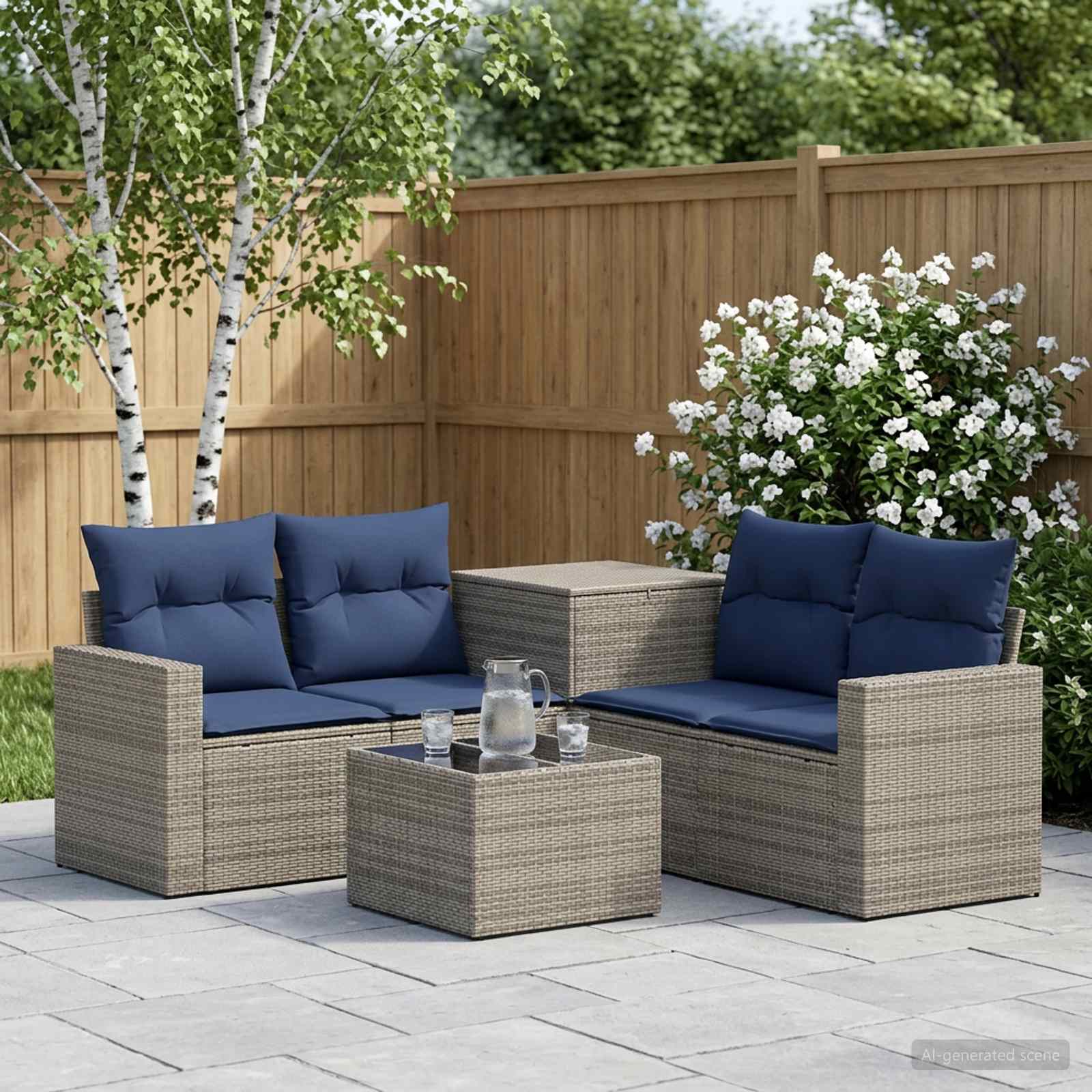 vidaXL Bankstel 6 st Zwart Poly Rattan en Staal