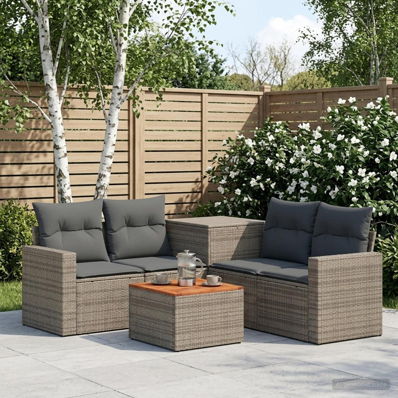 vidaXL Bankstel 6 st Zwart Poly Rattan en Staal