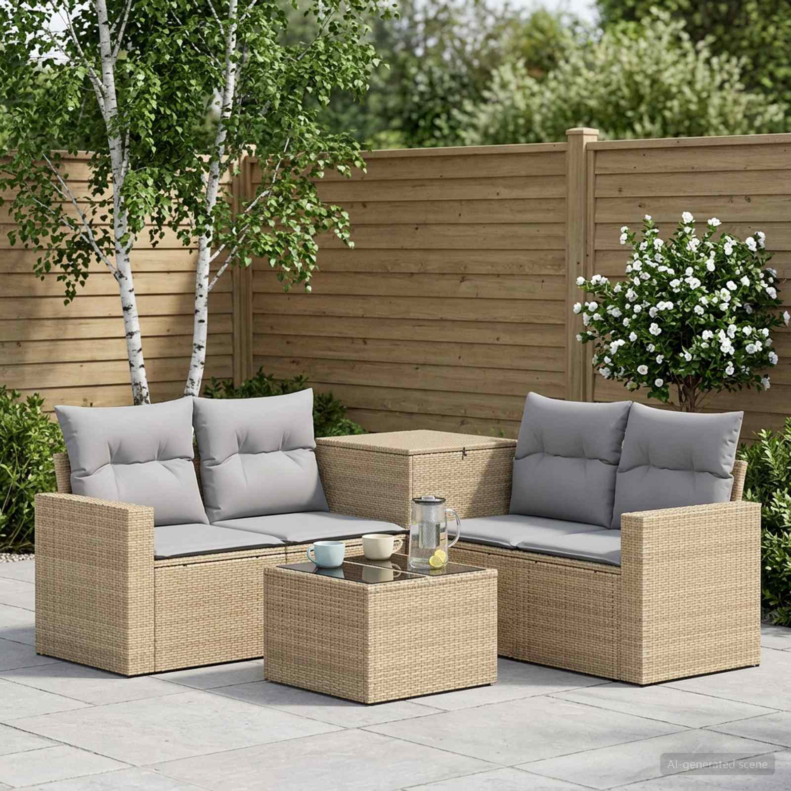 vidaXL Bankstel 6 st Zwart Poly Rattan en Staal