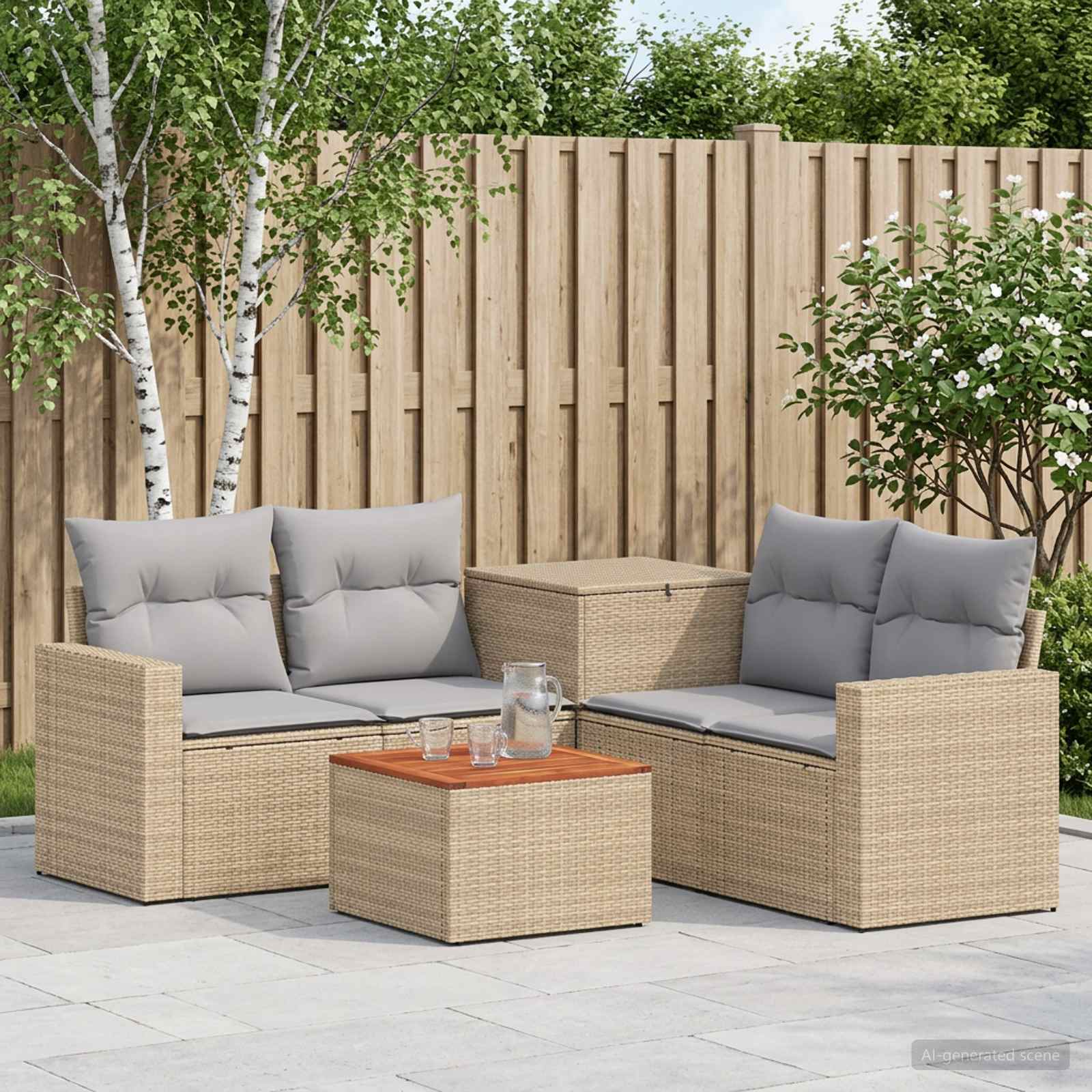 vidaXL Bankstel 6 st Zwart Poly Rattan en Staal