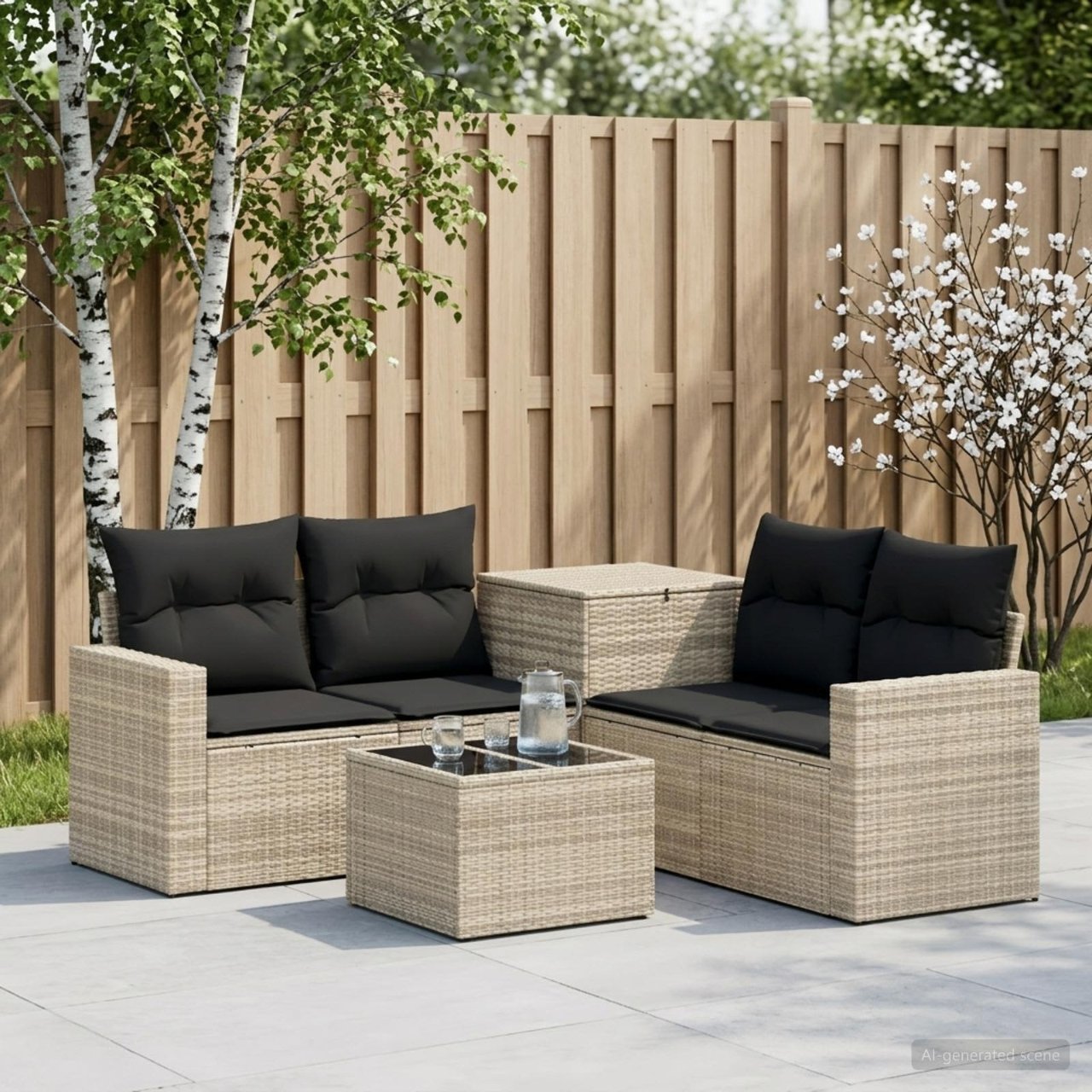 vidaXL Bankstel 6 st Zwart Poly Rattan en Staal
