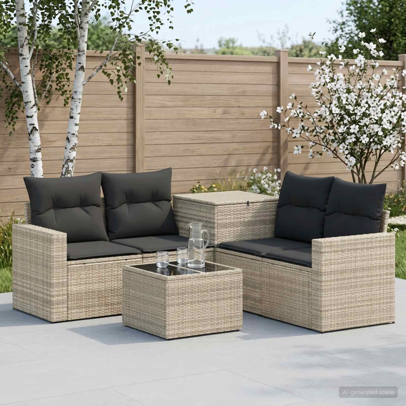 vidaXL Bankstel 6 st Zwart Poly Rattan en Staal