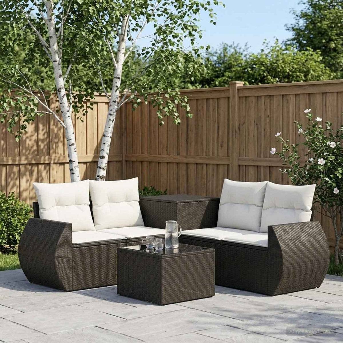 vidaXL Bankstel 6 st Zwart Poly Rattan en Staal