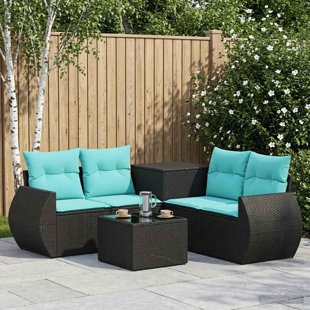 vidaXL Bankstel 6 st Zwart Poly Rattan en Staal
