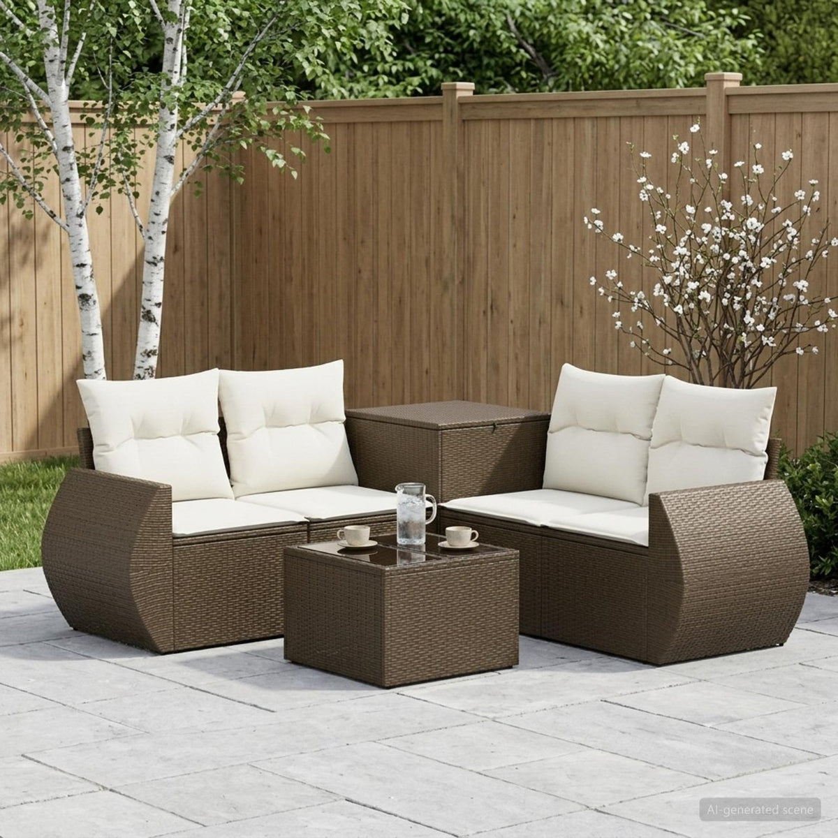 vidaXL Bankstel 6 st Zwart Poly Rattan en Staal