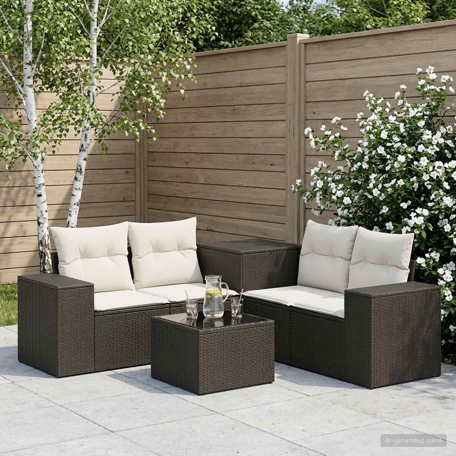 vidaXL Bankstel 6 st Zwart Poly Rattan en Staal