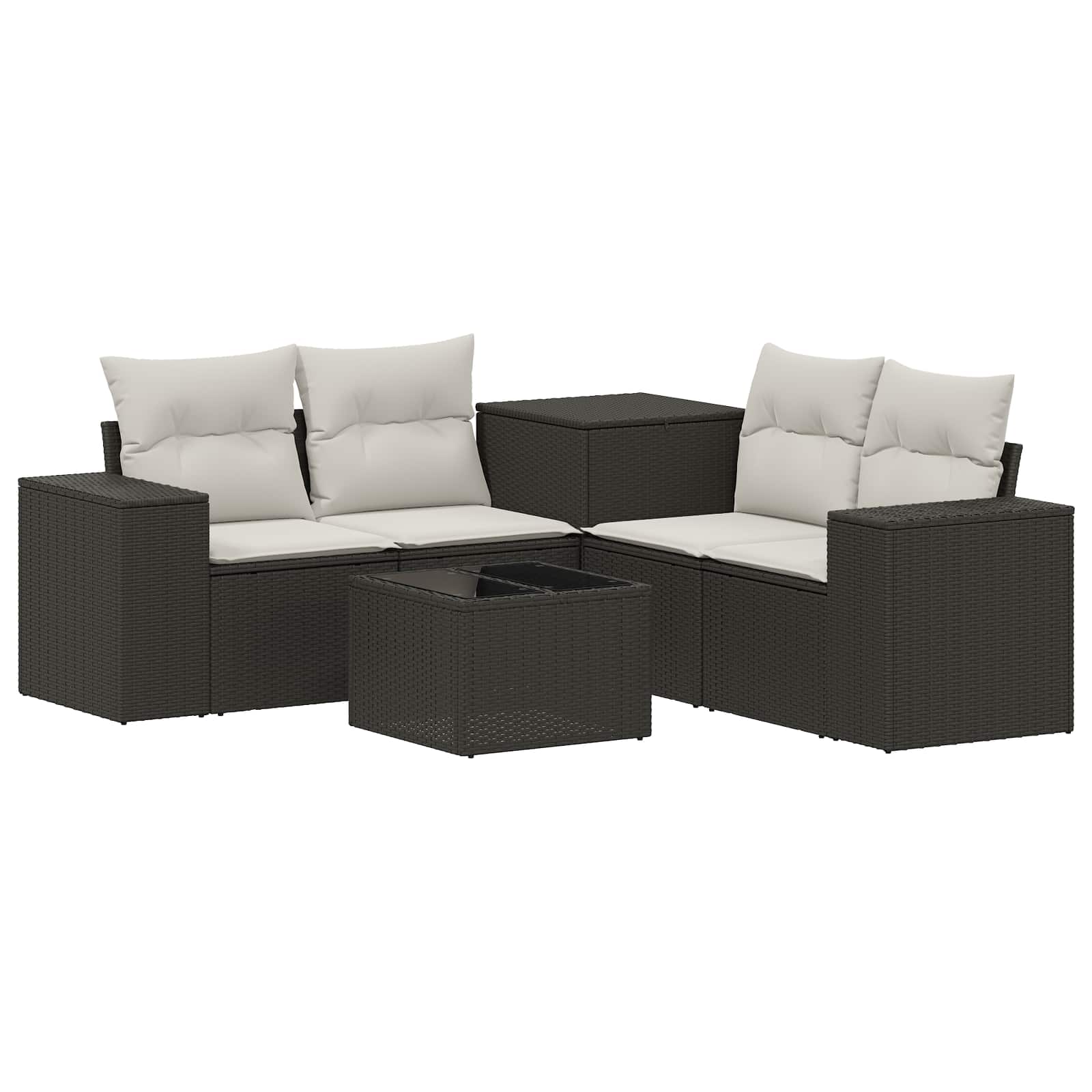 vidaXL Bankstel 6 st Zwart Poly Rattan en Staal