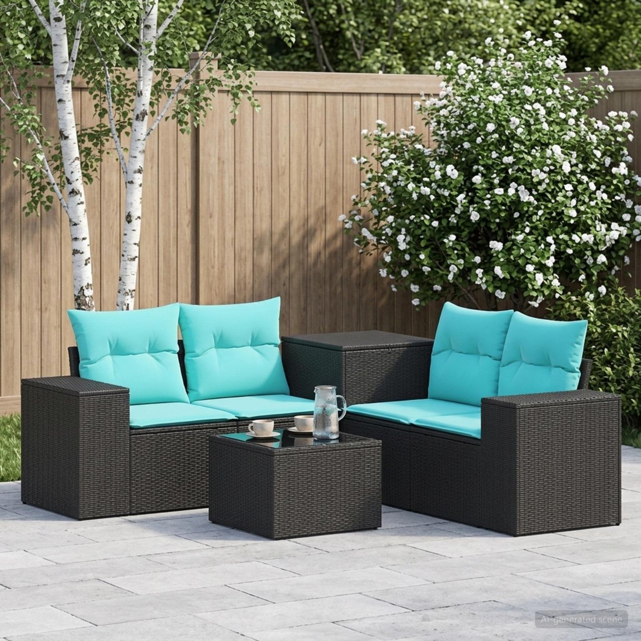 vidaXL Bankstel 6 st Zwart Poly Rattan en Staal