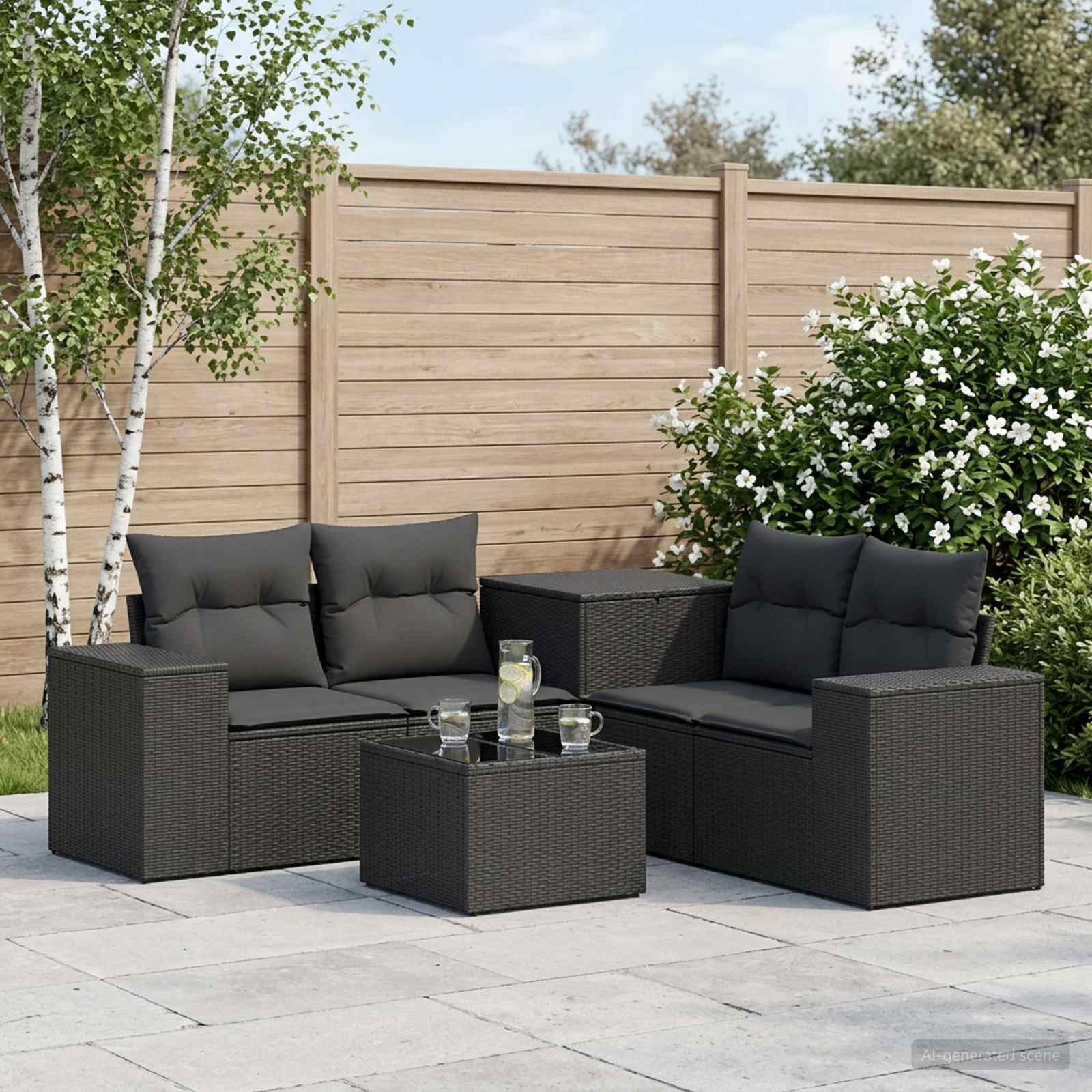 vidaXL Bankstel 6 st Zwart Poly Rattan en Staal