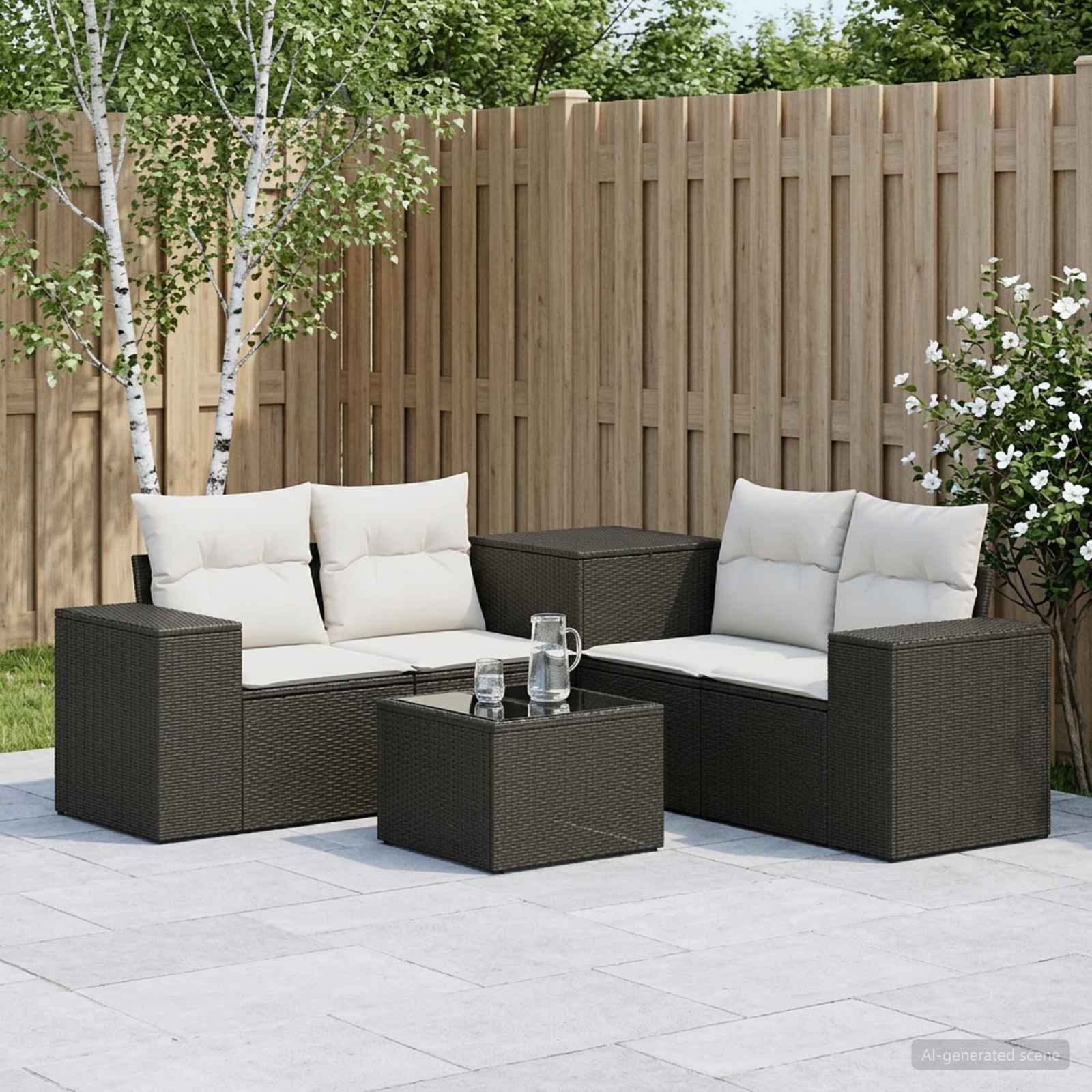 vidaXL Bankstel 6 st Zwart Poly Rattan en Staal
