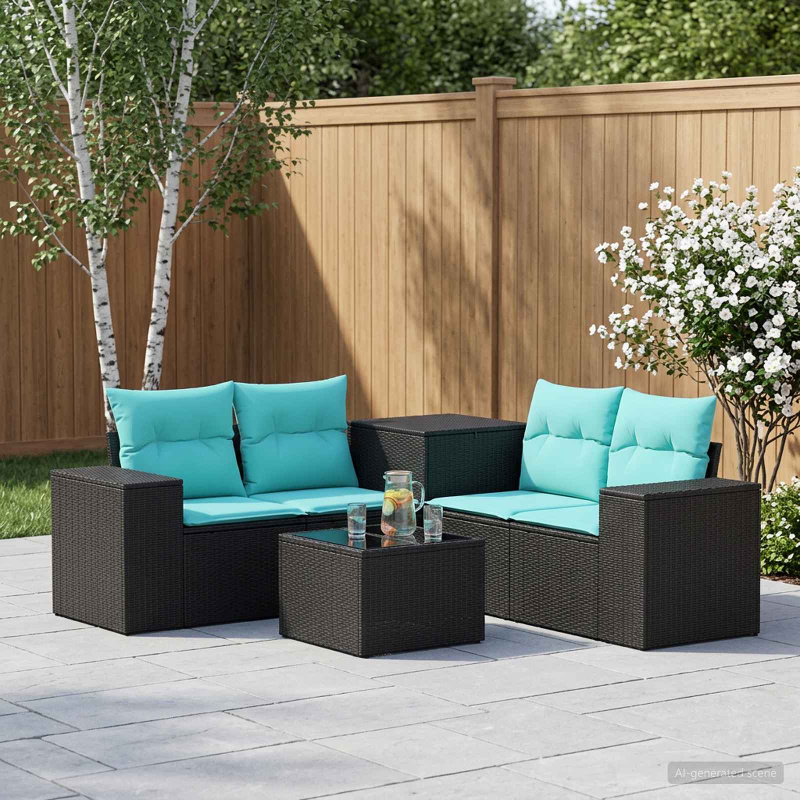 vidaXL Bankstel 6 st Zwart Poly Rattan en Staal