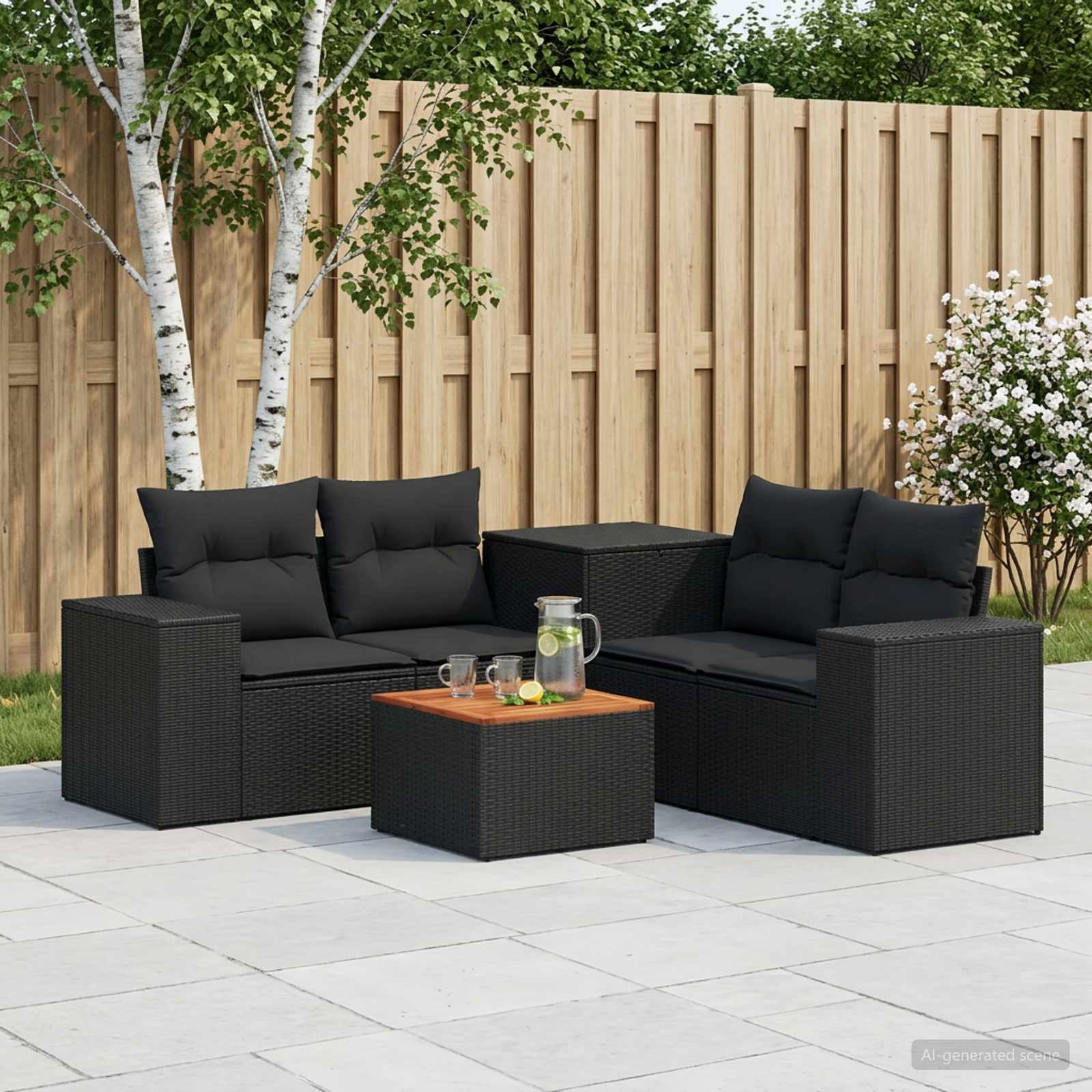 vidaXL Bankstel 6 st Zwart Poly Rattan en Staal