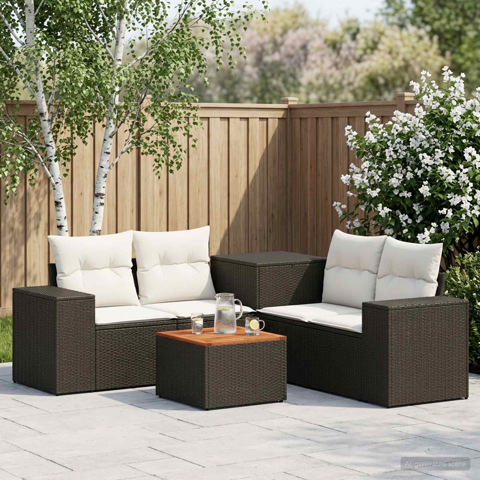 vidaXL Bankstel 6 st Zwart Poly Rattan en Staal