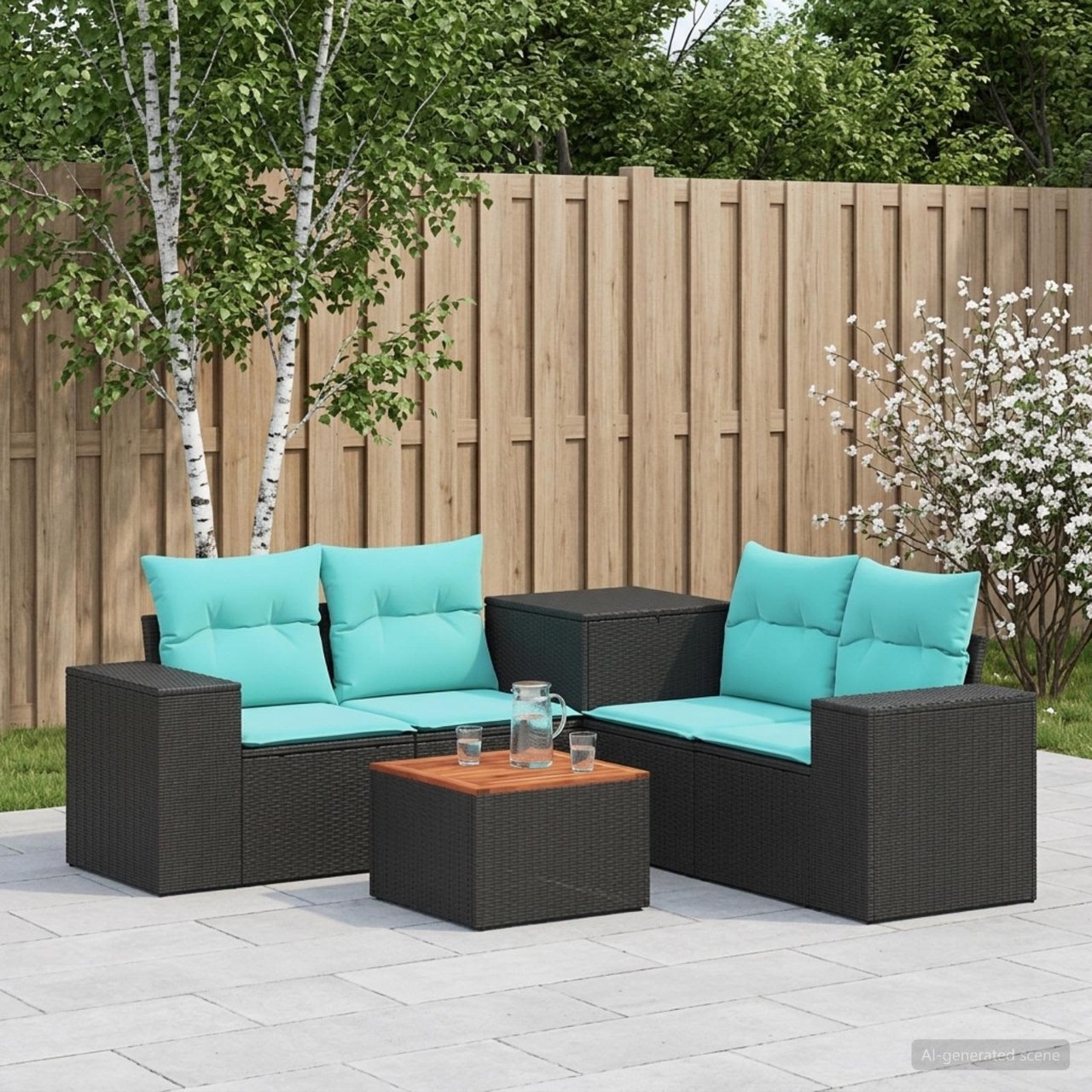 vidaXL Bankstel 6 st Zwart Poly Rattan en Staal