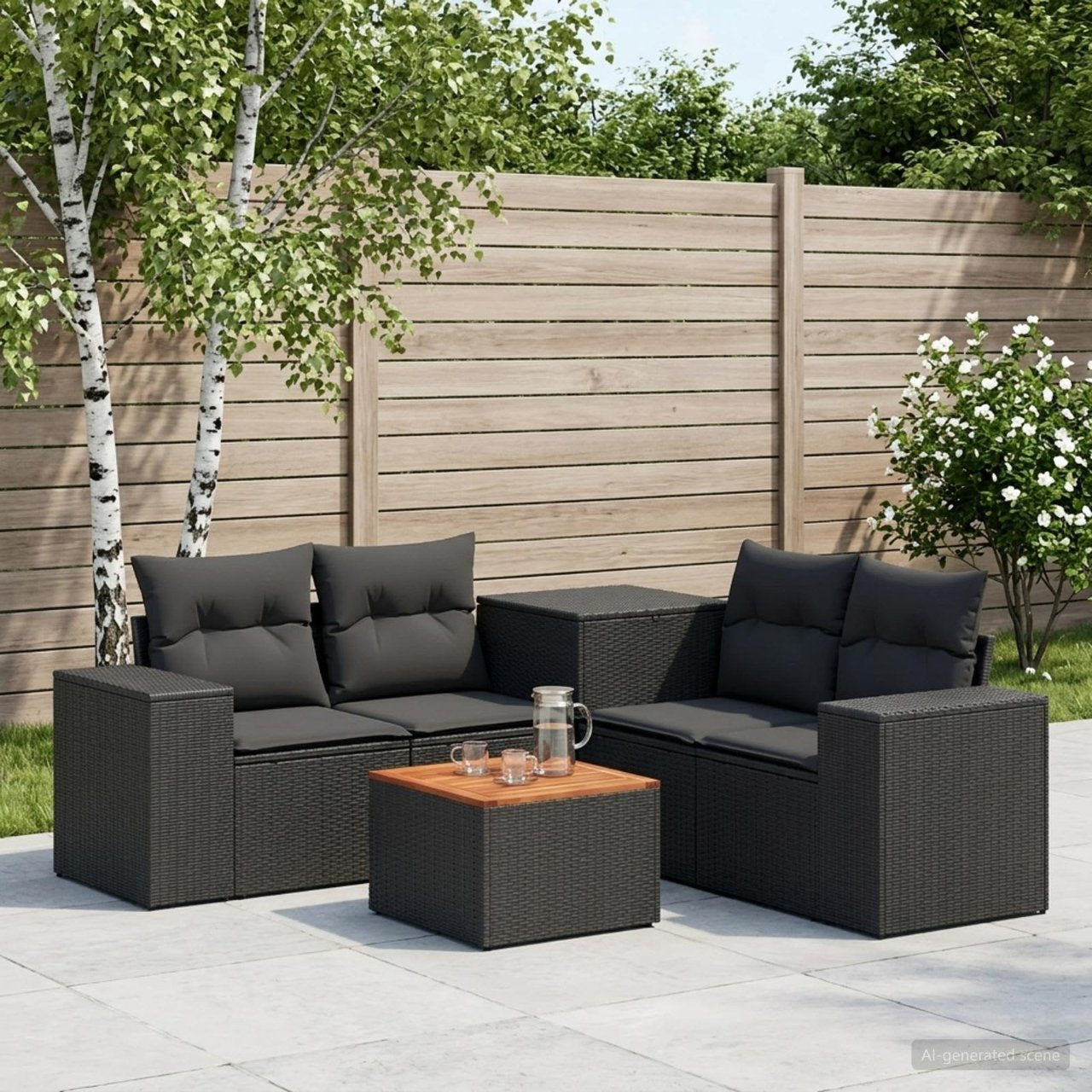 vidaXL Bankstel 6 st Zwart Poly Rattan en Staal