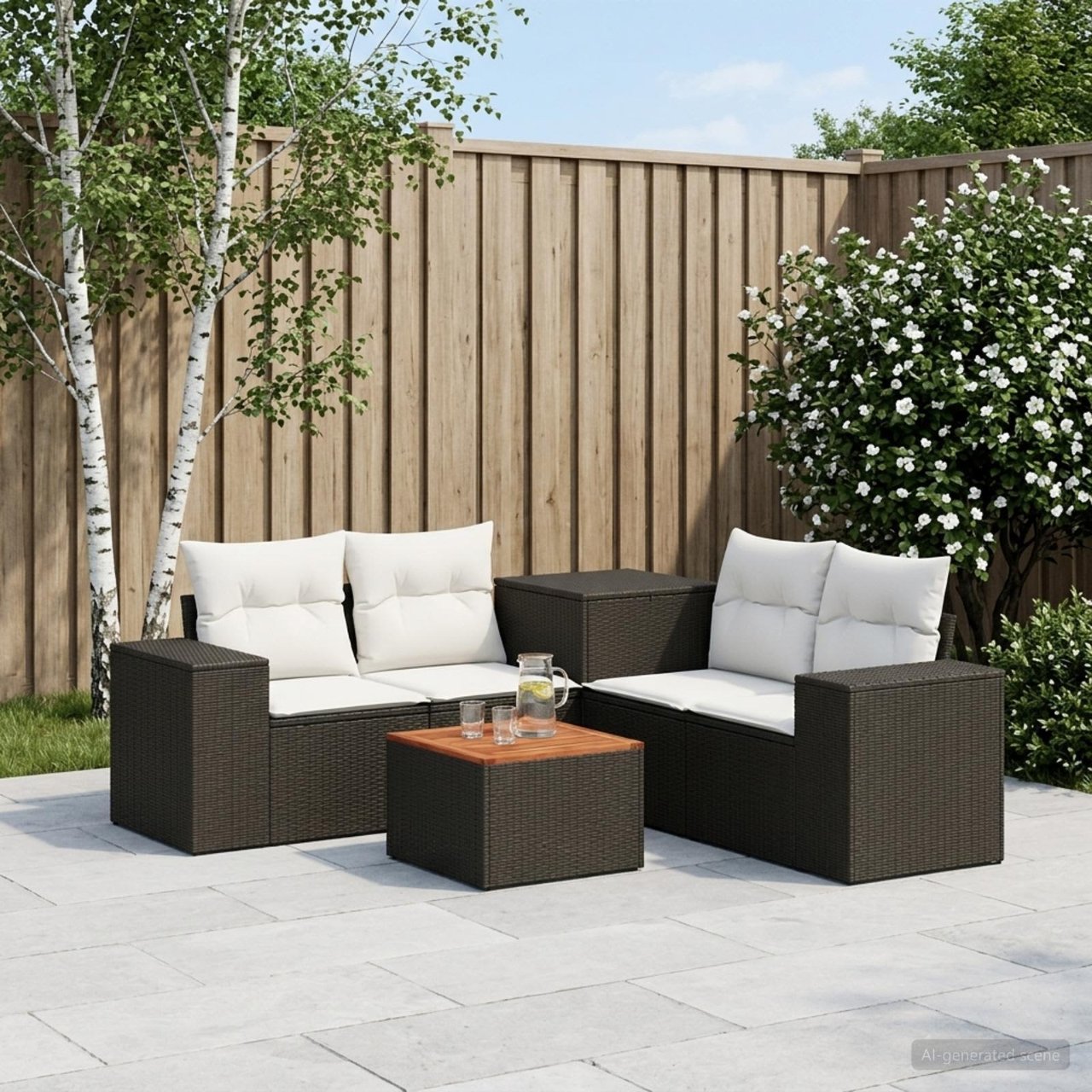 vidaXL Bankstel 6 st Zwart Poly Rattan en Staal