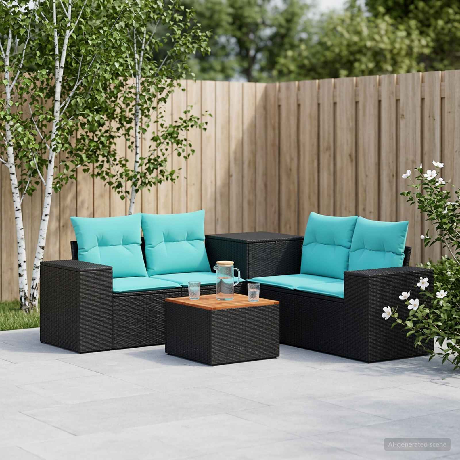 vidaXL Bankstel 6 st Zwart Poly Rattan en Staal