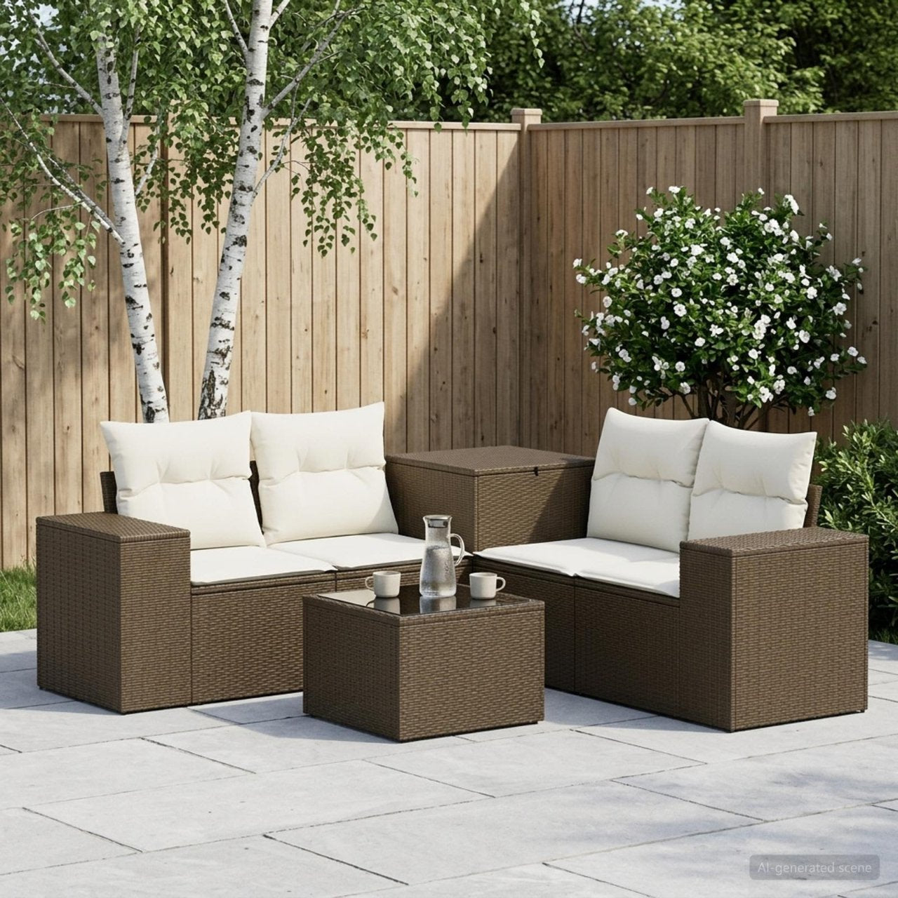 vidaXL Bankstel 6 st Zwart Poly Rattan en Staal