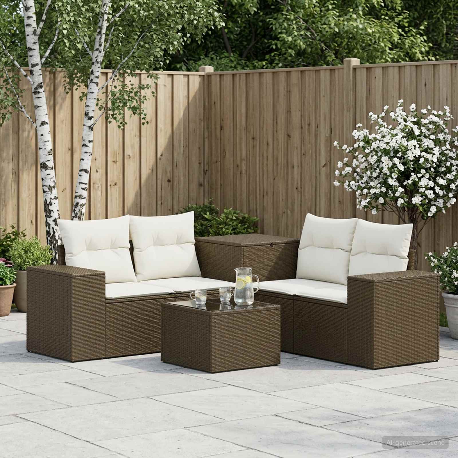 vidaXL Bankstel 6 st Zwart Poly Rattan en Staal